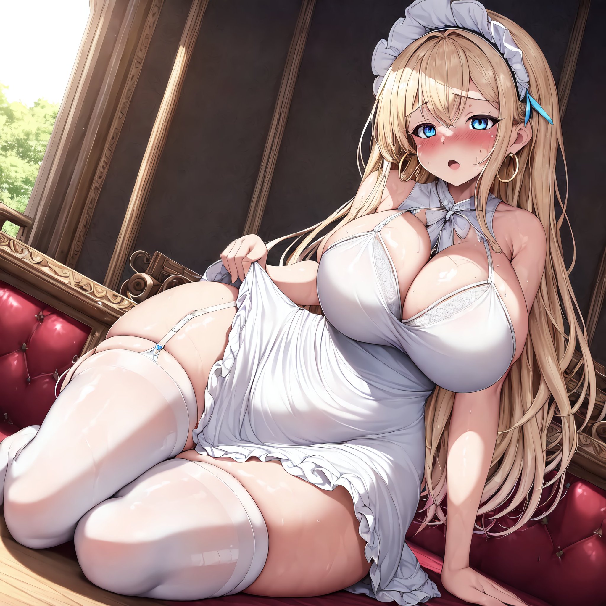 2023, ai generated, big breasts, breasts, curvy female, female, female focus, female only, long hair, maid, maid headdress, stable diffusion, voluptuous female