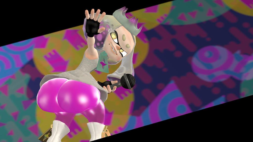 ass bubble_butt imminent_spanking microphone pearl_(splatoon) pink_leggings smiling splatoon splatoon_(series) splatoon_2