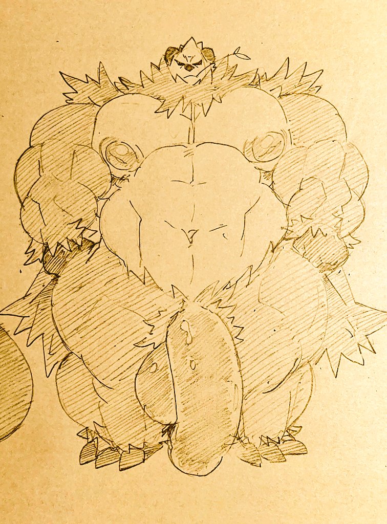 anthro balls bara big_balls big_muscles big_pecs big_penis furry male male_only muscles muscular nionionionioooo panda pangoro penis pokemon pokemon_xy solo solo_male straw_in_mouth