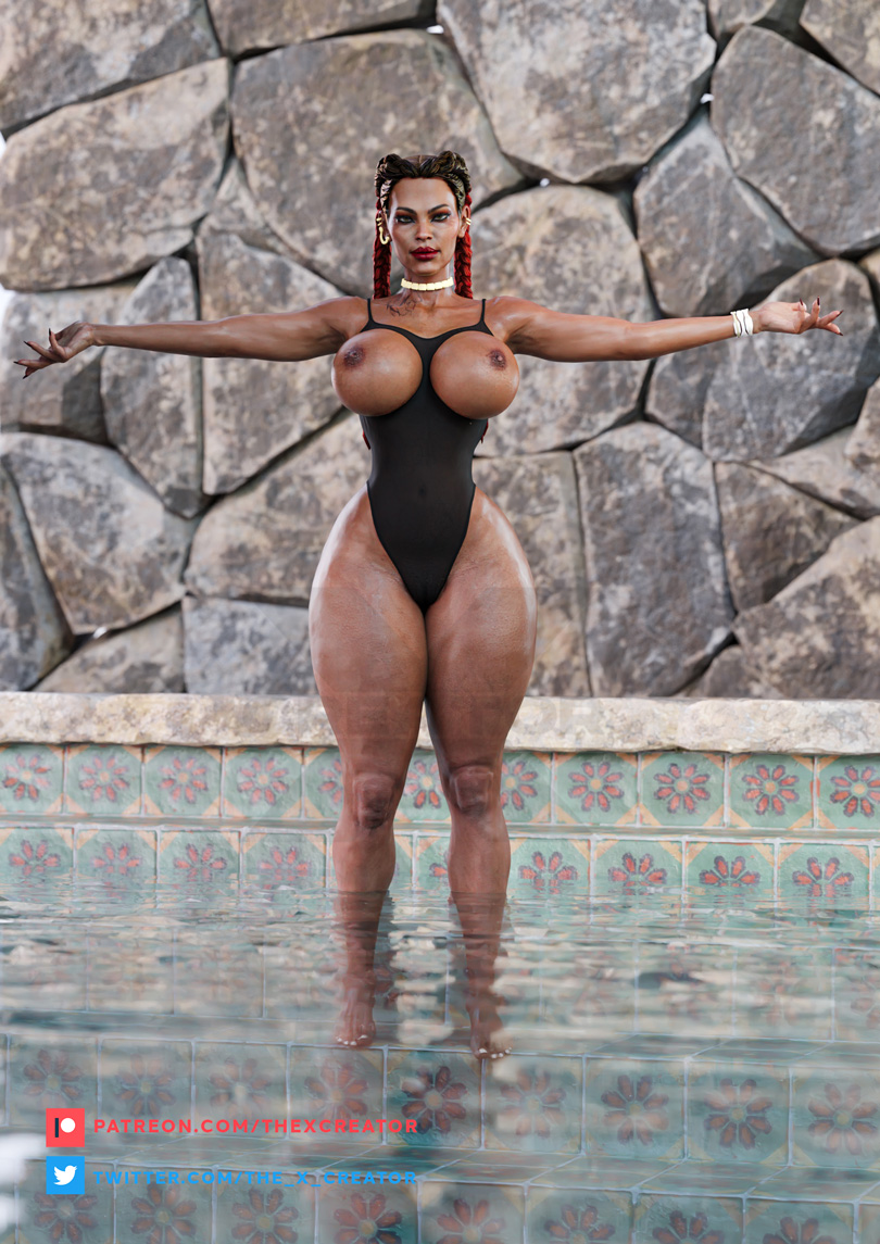 1girls, 3d, 3d (artwork), absurd res, absurdres, apex legends, ass, big ass, big breasts, big nipples, braided hair, braided twintails, brazilian, breasts, breasts out, bubble ass, bubble butt, dark skin, dark-skinned female, exposed breasts, female, female focus, female only, large breasts, latina, latina milf, leotard, loba (apex legends), milf, multicolored hair, nails painted, one-piece swimsuit, patreon username, piercing, pool, respawn entertainment, solo, solo female, solo focus, swimsuit, tattoo, the x creator, thick thighs, twitter username, two-tone hair, water, wide hips