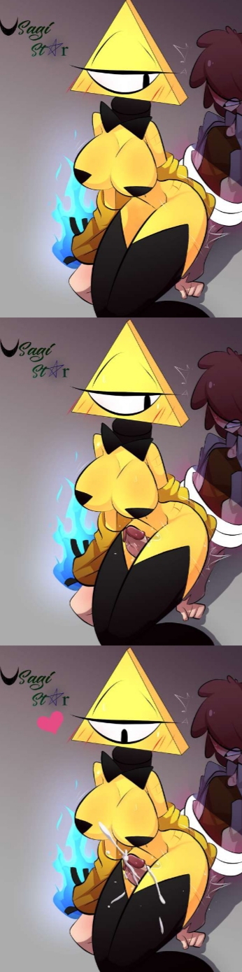 bill cipher, blush, bondage, comic, comic page, cum, female, fire in hand, floating head, gravity falls, heart, rape, reverse rape, rule 63, shape head, smooth skin, tagme, thigh job, triangle, triangle head, usagi star