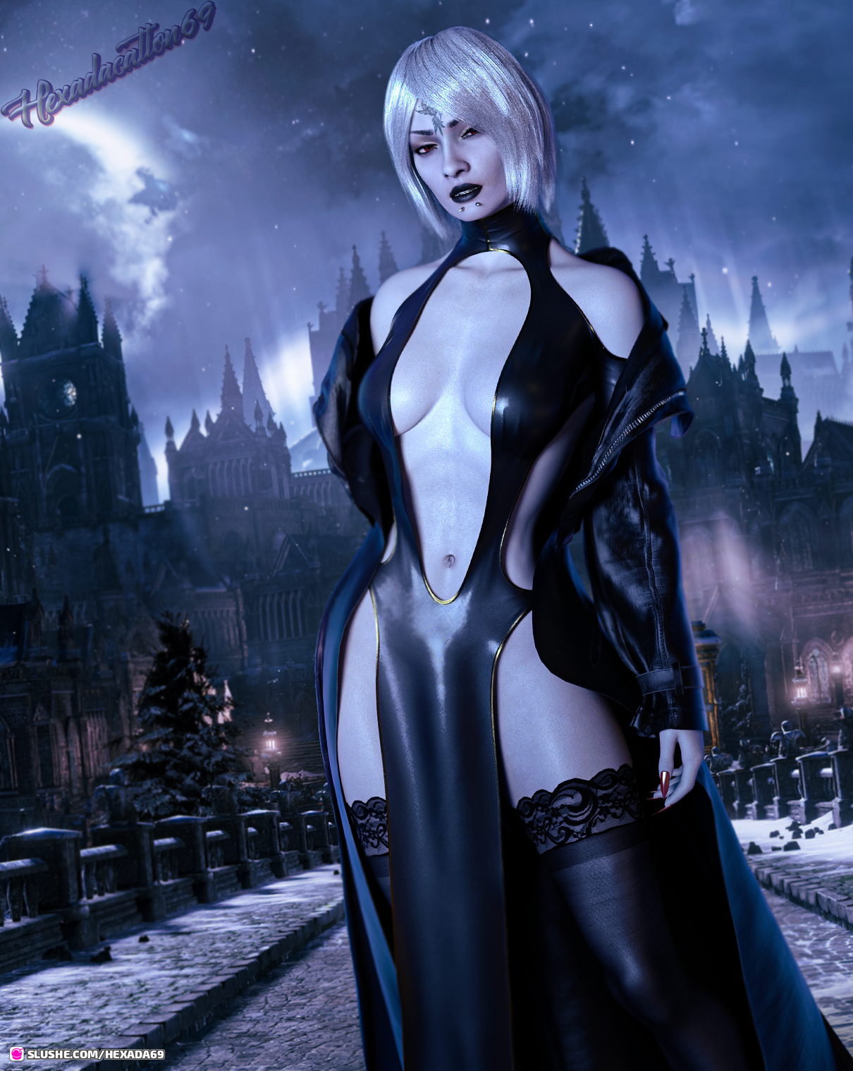 1girls, 2022, 3d, breasts, cassandra (resident evil), clothed, clothing, dark souls 3, female, female focus, female only, hexada69, medium breasts, outdoors, outside, pale skin, pelvic curtain, red eyes, resident evil, resident evil 8: village, solo, solo female, standing, tagme