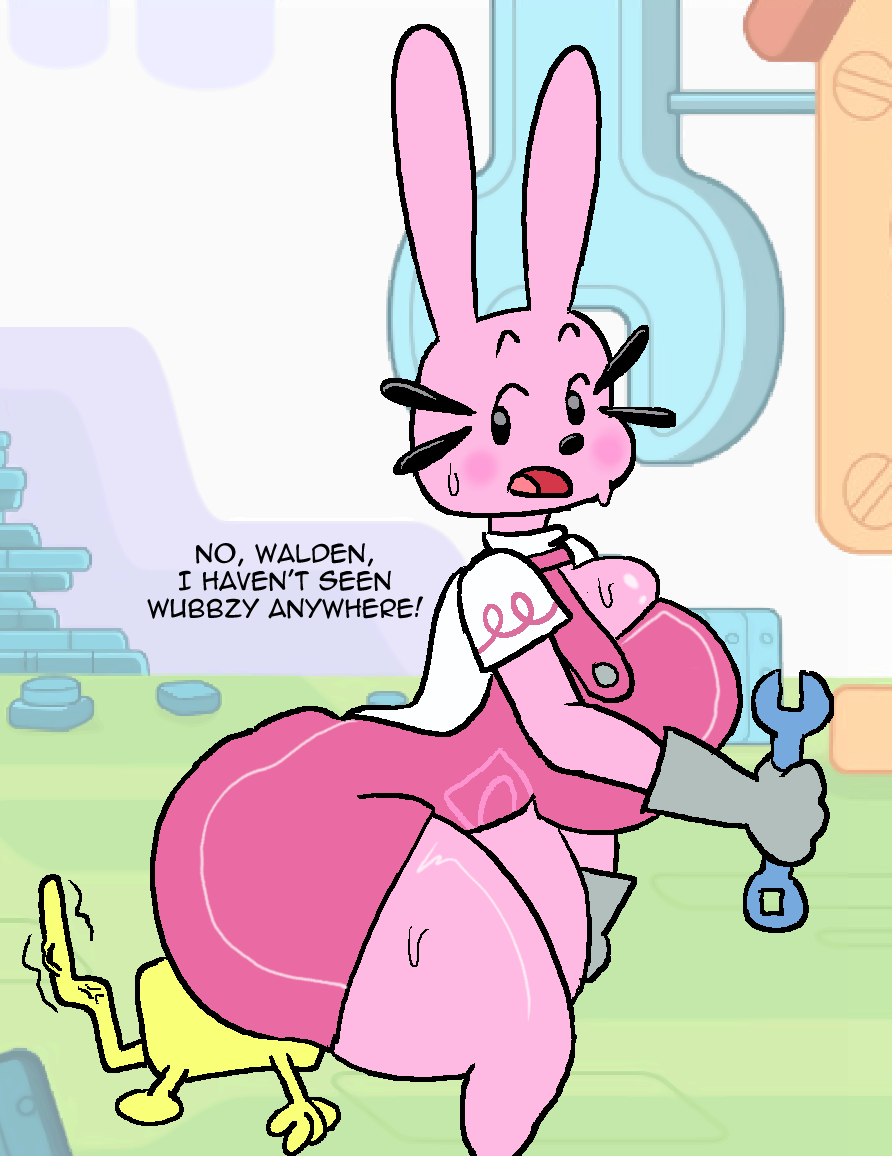 anthro ass breasts facesitting female fur huge_ass huge_breasts larger_female male mob_face nicechan oblivious penis rabbit size_difference smaller_male text unaware unaware_facesitting widget wow!_wow!_wubbzy! wubbzy