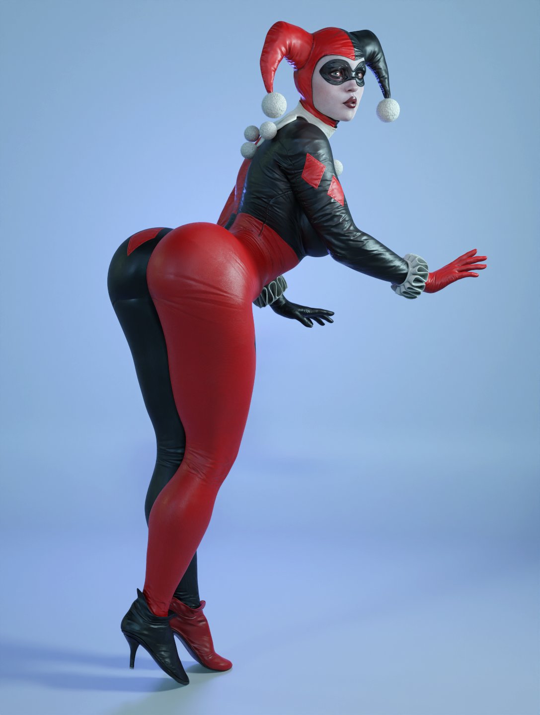 1girls 3d 3d_(artwork) artist_name ass athletic athletic_female back_view batman:_arkham_knight batman_(series) big_ass big_breasts blender_(software) bodysuit busty curvaceous curvy curvy_figure dc dc_comics eyes female female_only fit fit_female harley_quinn harley_quinn_(classic) harley_quinn_(injustice) hips hourglass_figure injustice_2 large_ass legs lips looking_at_viewer looking_back makeup pawg rear_view smitty34 solo supervillainess tagme thick_thighs thighs villain villainess watermark