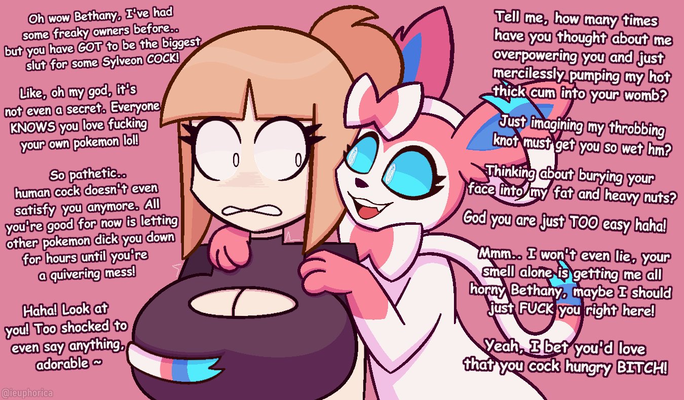 bethany (euphorica), eeveelution, euphorica, female, feral, generation 6 pokemon, human, male, male pokemon/female human, pokemon, pokemon (species), pokephilia, power dynamics, sylveon, tagme