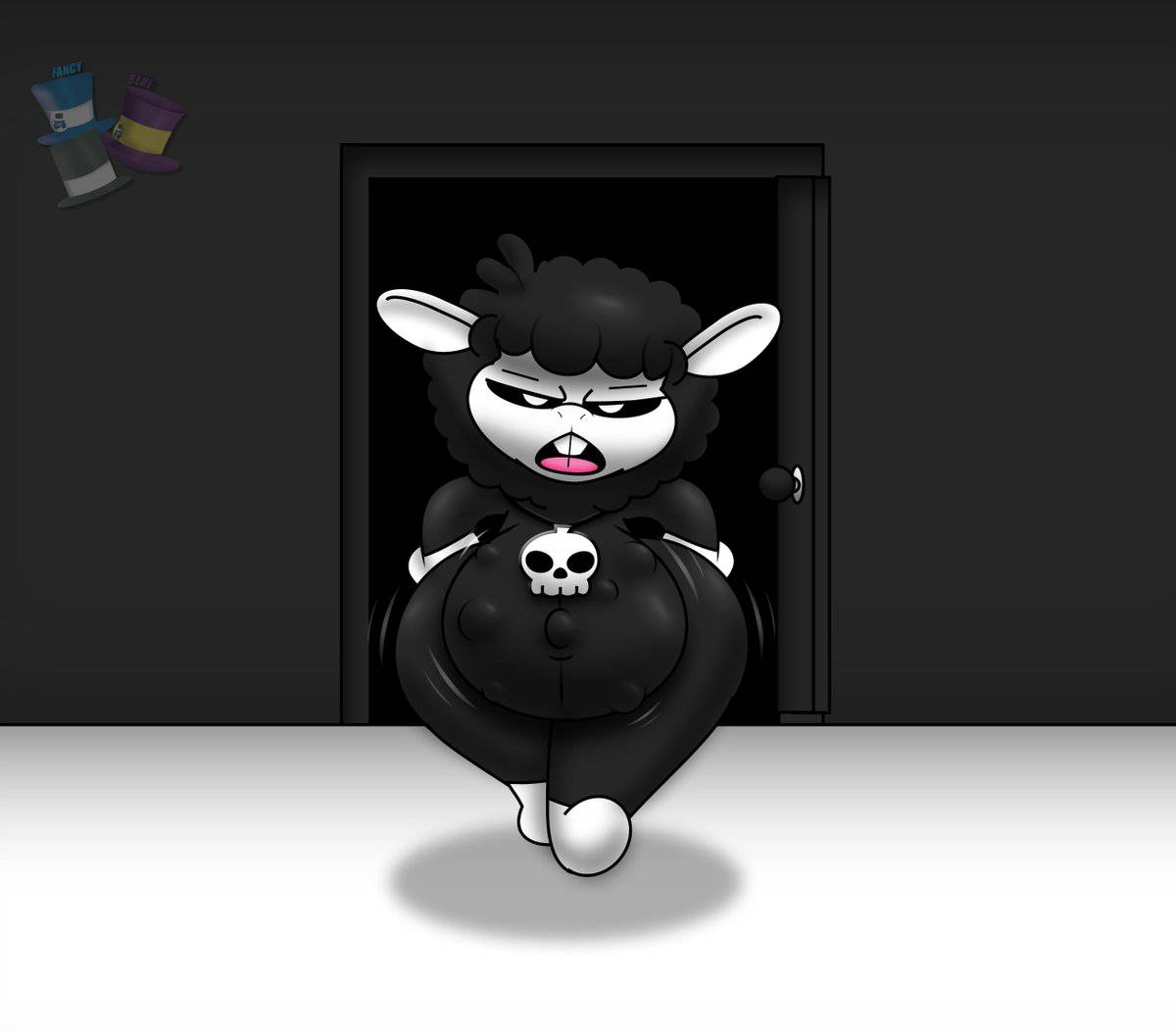 anthro anthro_female baba_chops baba_chops_(poppy_playtime) black_sheep fetal_movement kicking_(pregnancy) looking_to_the_side lying_on_stomach mob_entertainment nightmare_critters poppy_playtime poppy_playtime_(chapter_4) pregnant pregnant_anthro pregnant_belly pregnant_female sheep sheep_girl