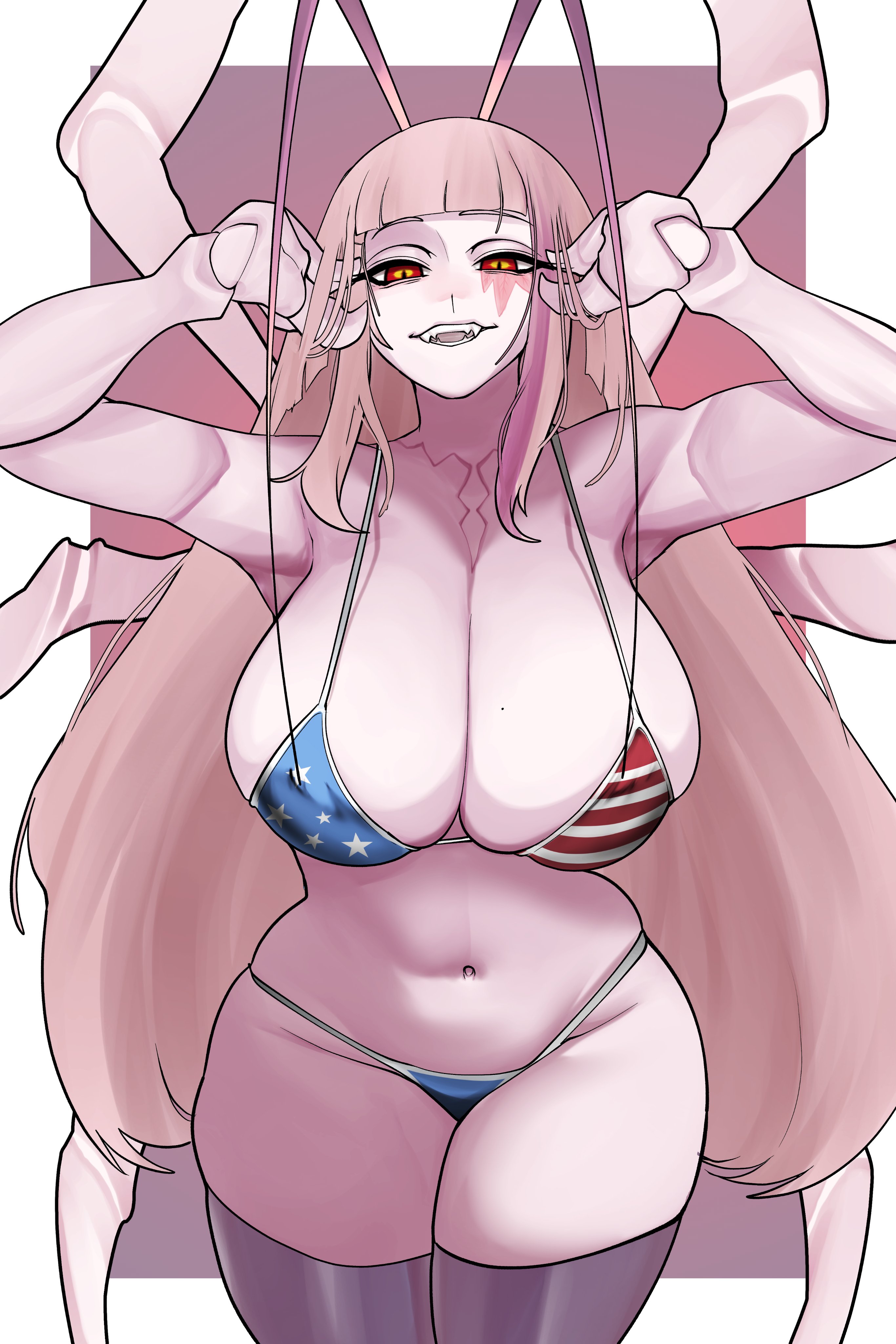 1girls, bikini, breasts, brothbowl, cleavage, flag bikini, flag print, indie virtual youtuber, large breasts, matara kan, underarm, virtual youtuber, vtuber