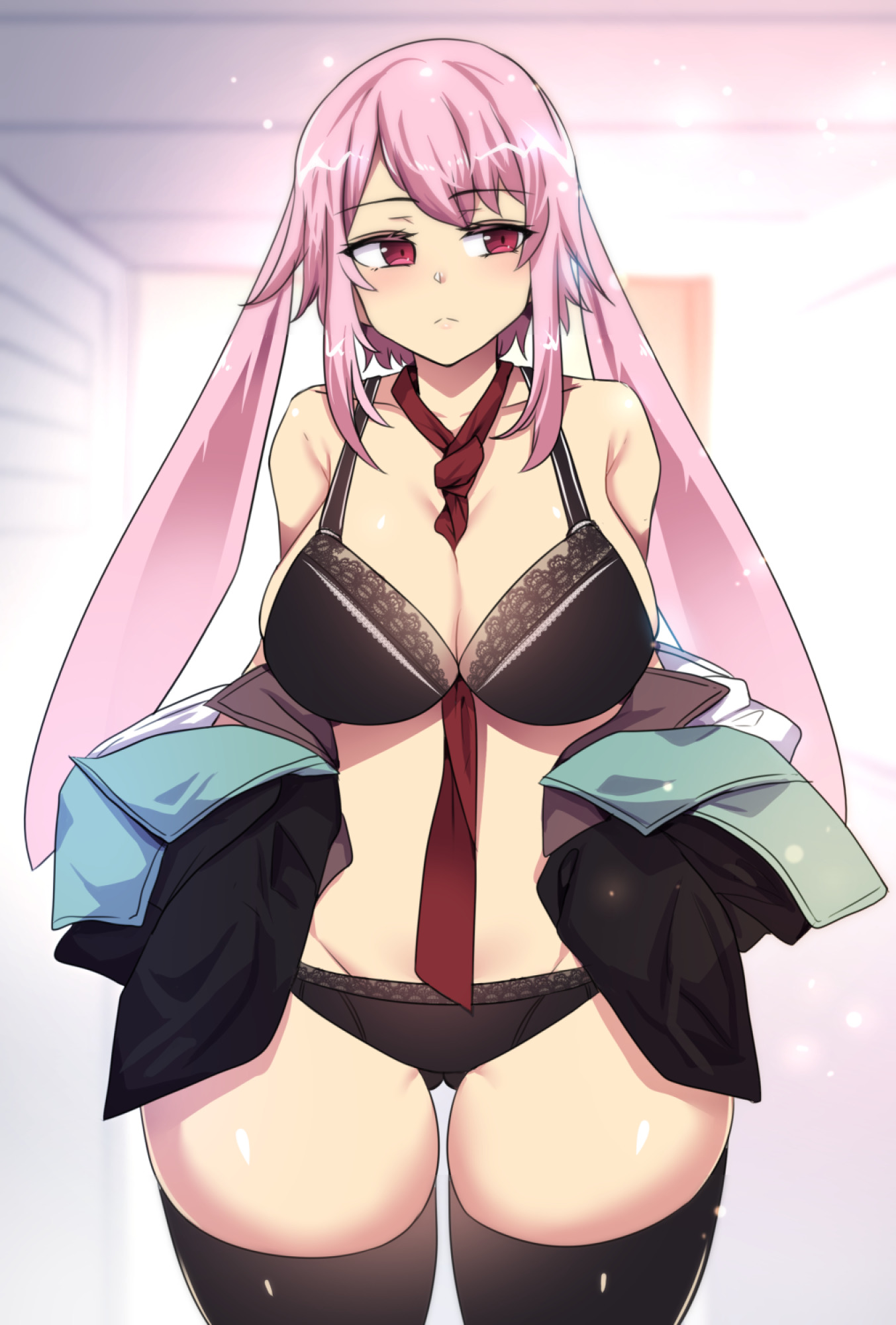 1girls, ansel (arknights), arknights, big breasts, black legwear, black lingerie, black stockings, black underwear, blush, breasts, bunny ears, bunny girl, cleavage, female, female only, genderswap, genderswap (mtf), hinghoi, legwear, lingerie, long ears, rule 63, solo, solo female, stockings, thick thighs, thighs, underwear, voluptuous