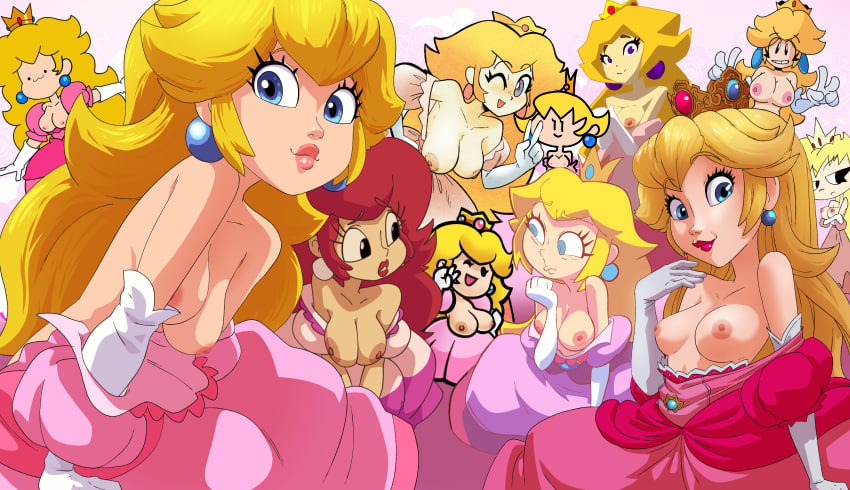 2d 6+girls :3 accurate_art_style bare_shoulders bedroom_eyes big_breasts bigarmybug_(style) blonde_hair blue_eyes blush breasts breasts_out brooch brown_hair collarbone color coolerinker crown dress dress_down earrings edit egoraptor_(style) elbow_gloves female frills funnyhoohooman gloves happy human ignorance_is_bliss inker_comics inkershike jewelry large_breasts leaning_forward lips lipstick long_hair looking_at_viewer low_poly low_poly_peach makeup mario_(series) medium_breasts mini_crown mrcbleck multiple_girls multiple_persona multiverse narrowed_eyes nintendo nipples no_bra off_shoulder on_model open_mouth paper_mario paper_peach parody pink_dress pink_lips princess_peach princess_peach_(movie) princess_peach_(starbomb) princess_toadstool princess_toadstool_(dic_cartoons) pringus_mcdingus puffy_short_sleeves puffy_sleeves red_lips sakura_tamakichi_(style) seductive seductive_look seductive_smile short_sleeves skinny slim slim_waist small_breasts small_waist smile source_request square_crossover starbomb style_parody super_mario_64 super_mario_adventures super_mario_bros._(2023_film) terminalmontage the_super_mario_bros._super_show! thin thin_waist topless underwear undressing v v_sign white_gloves youtube