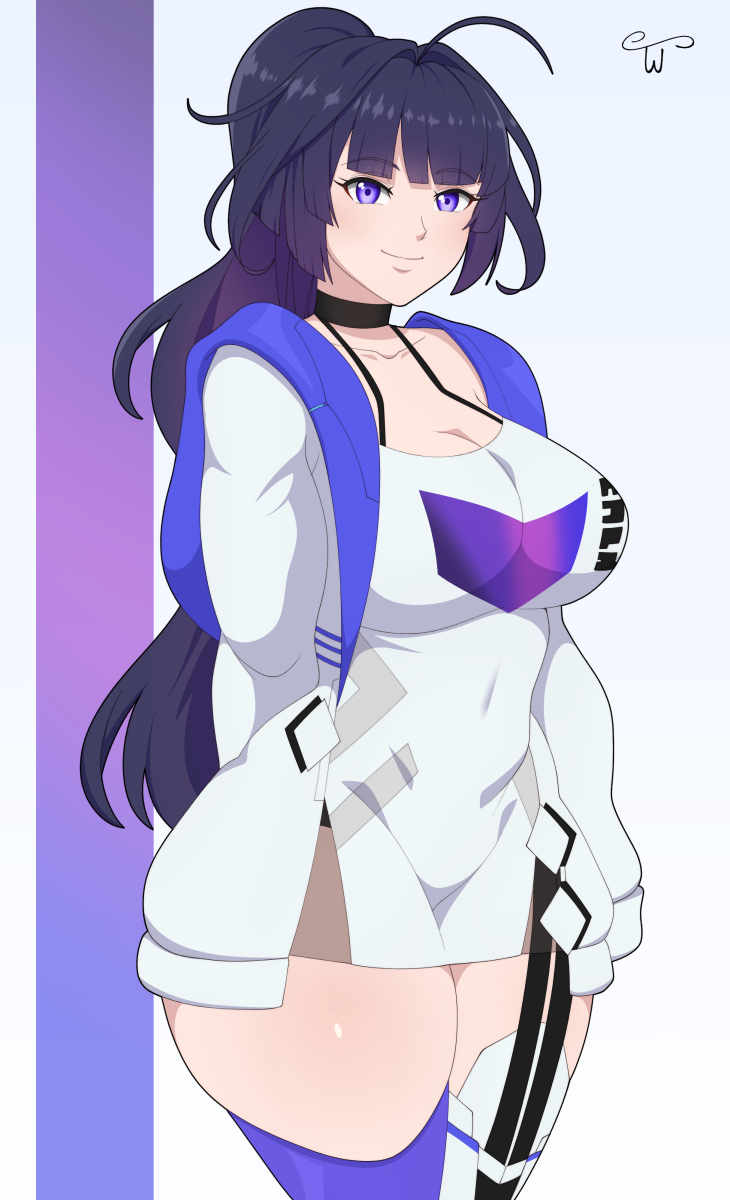 1girls, 2022, big breasts, big thighs, breasts, commission, female, hartman hips, honkai (series), honkai impact 3rd, huge thighs, large thighs, long hair, looking at viewer, looking pleasured, pony tail, purple eyes, purple hair, raiden mei, shiny ass, shiny breasts, shiny butt, shiny hair, shiny skin, thick thighs, thighs, truewaifu, white skin