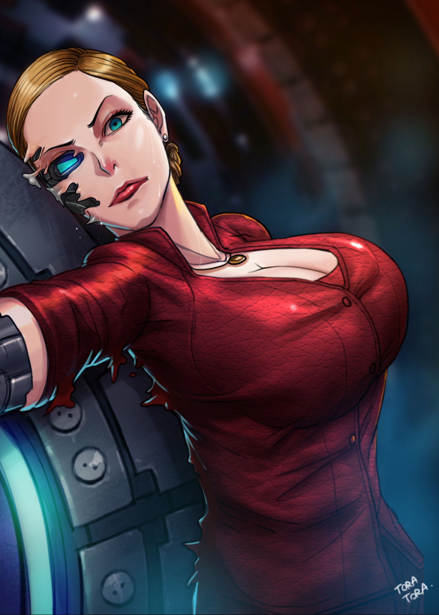 1girls, alternate version available, android, artist name, athletic, athletic female, big breasts, blonde hair, blue eyes, breasts, busty, cleavage, curvaceous, curvy, curvy figure, cyborg, female, fit, fit female, gynoid, hips, huge breasts, human form, humanoid, large breasts, legs, light skin, light-skinned female, lips, machine, robot, robot girl, t-x, terminator, terminator 3: rise of the machines, thick, thick legs, thick thighs, thighs, top heavy, tora tora, upper body, voluptuous, wide hips