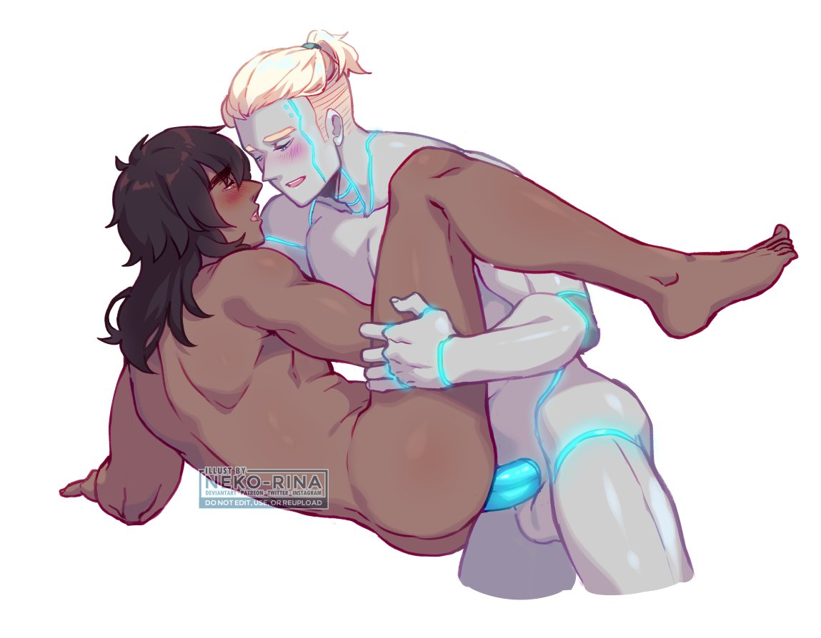 anal anal_penetration anal_sex balls biceps blonde_hair blue_eyes blue_lines blue_penis blushing cole_(ninjago) dark-skinned_male dark_skin gay gay_anal glowing_penis grey_body lego long_hair male male_only male_penetrating male_penetrating_male muscles muscular muscular_male neko-rina ninjago pecs tied_hair zane_(ninjago)