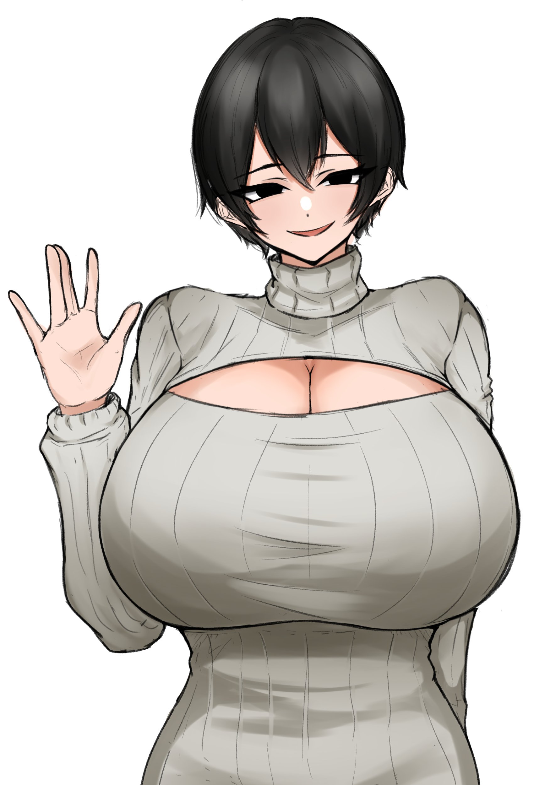 1girls, big breasts, breasts, cleavage, female, female only, human, human only, solo, solo female, tagme, tokitamago, top heavy, very short hair