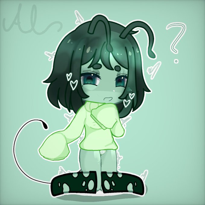 alien, alien girl, alien humanoid, alien/human, alilea, breasts, female, gacha, gacha club, gacha heat, gacha life, garbage, green body, green hair, green skin, short hair