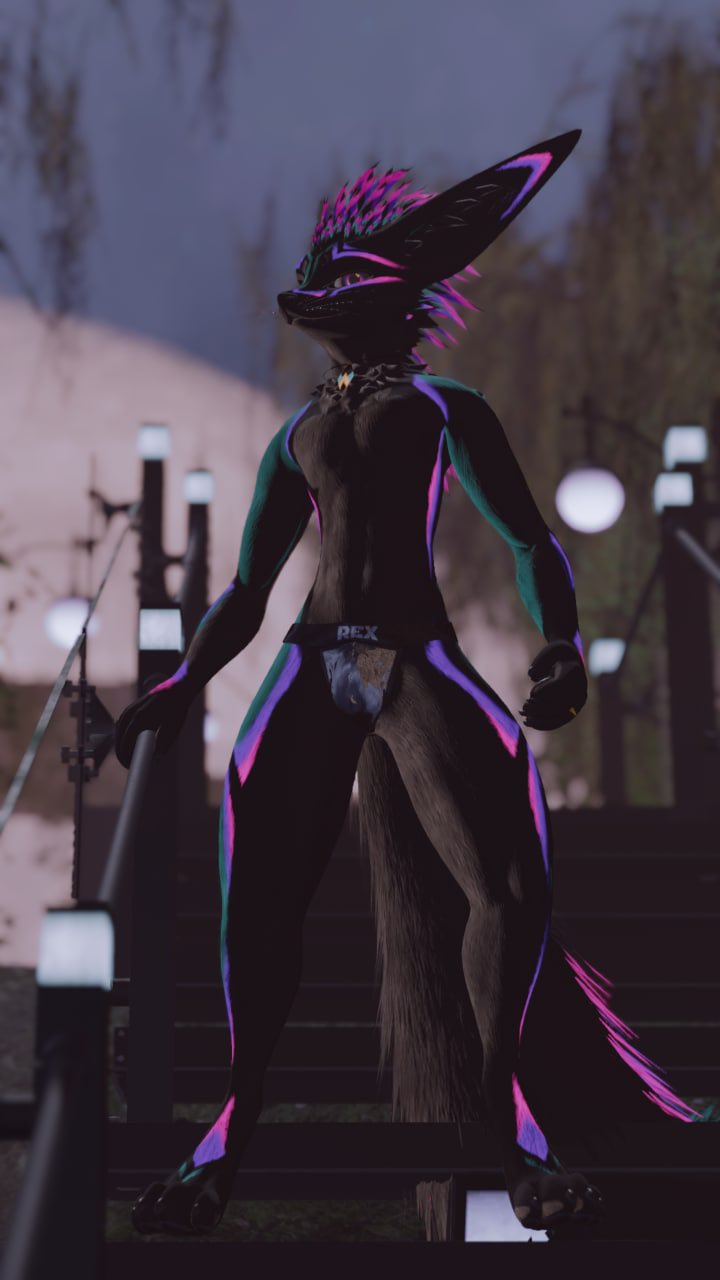 almost_naked anthro anthro_only blue_fur canid canine cyan_fur fur furry furry_only jex jexouium jockstrap jockstrap_only male male_only outside purple_fur rexouium standing tagme twitter url vipertherex vr_media vrchat