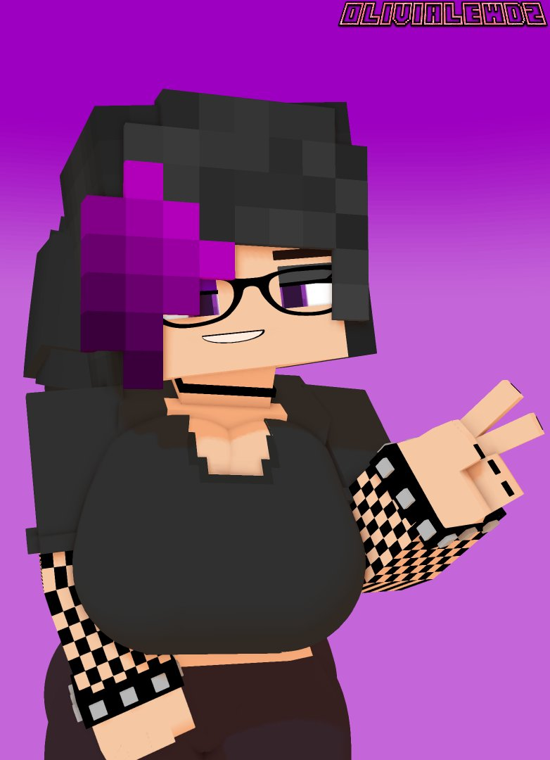 1girls 3d clothed_female female_only fishnet_armwear glasses goth mine-imator minecraft multicolored_hair olivia_(olivialewdz) olivialewdz purple_eyes smile solo tagme