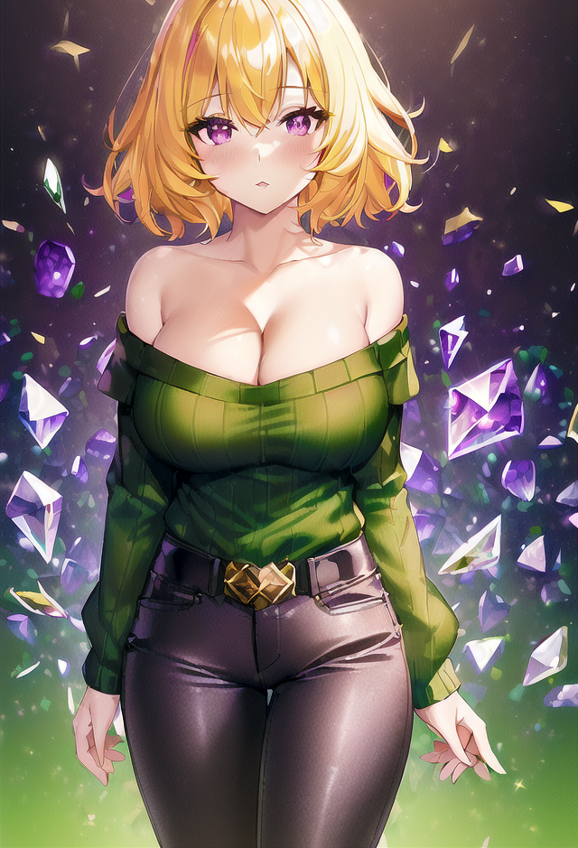 07th_expansion 2023 ai_generated big_breasts blonde_hair curvaceous curvy_body curvy_female high_resolution higurashi_no_naku_koro_ni houjou_satoko short_hair stable_diffusion voluptuous_female yellow_hair