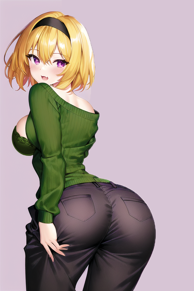 07th_expansion 2023 ai_generated big_breasts blonde_hair curvaceous curvy_female curvy_figure female_focus female_only green_shirt higurashi_no_naku_koro_ni houjou_satoko short_hair stable_diffusion voluptuous_female