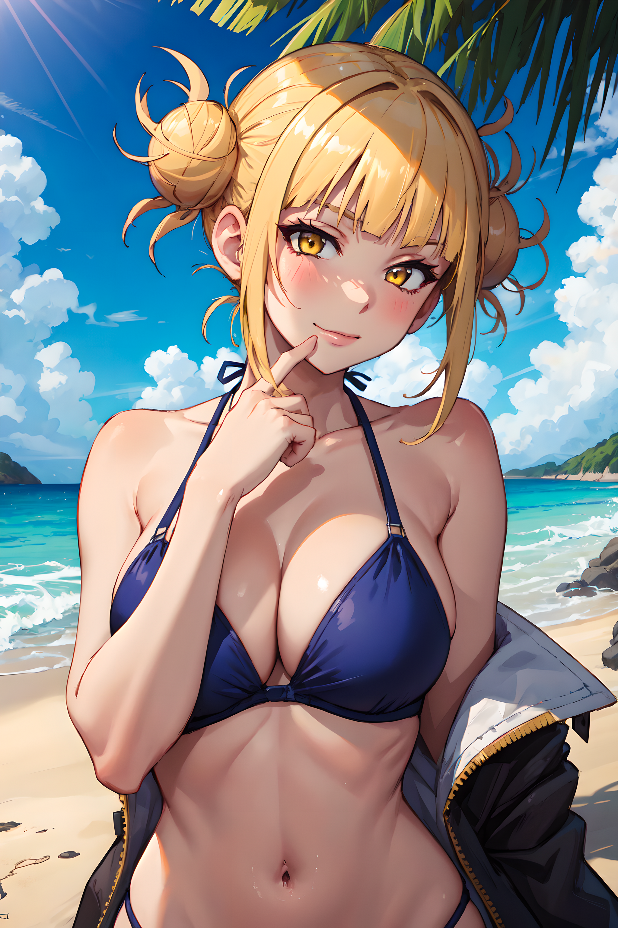 ai generated, beach, big breasts, bikini, breasts, female, himiko toga, lxlbanner, my hero academia
