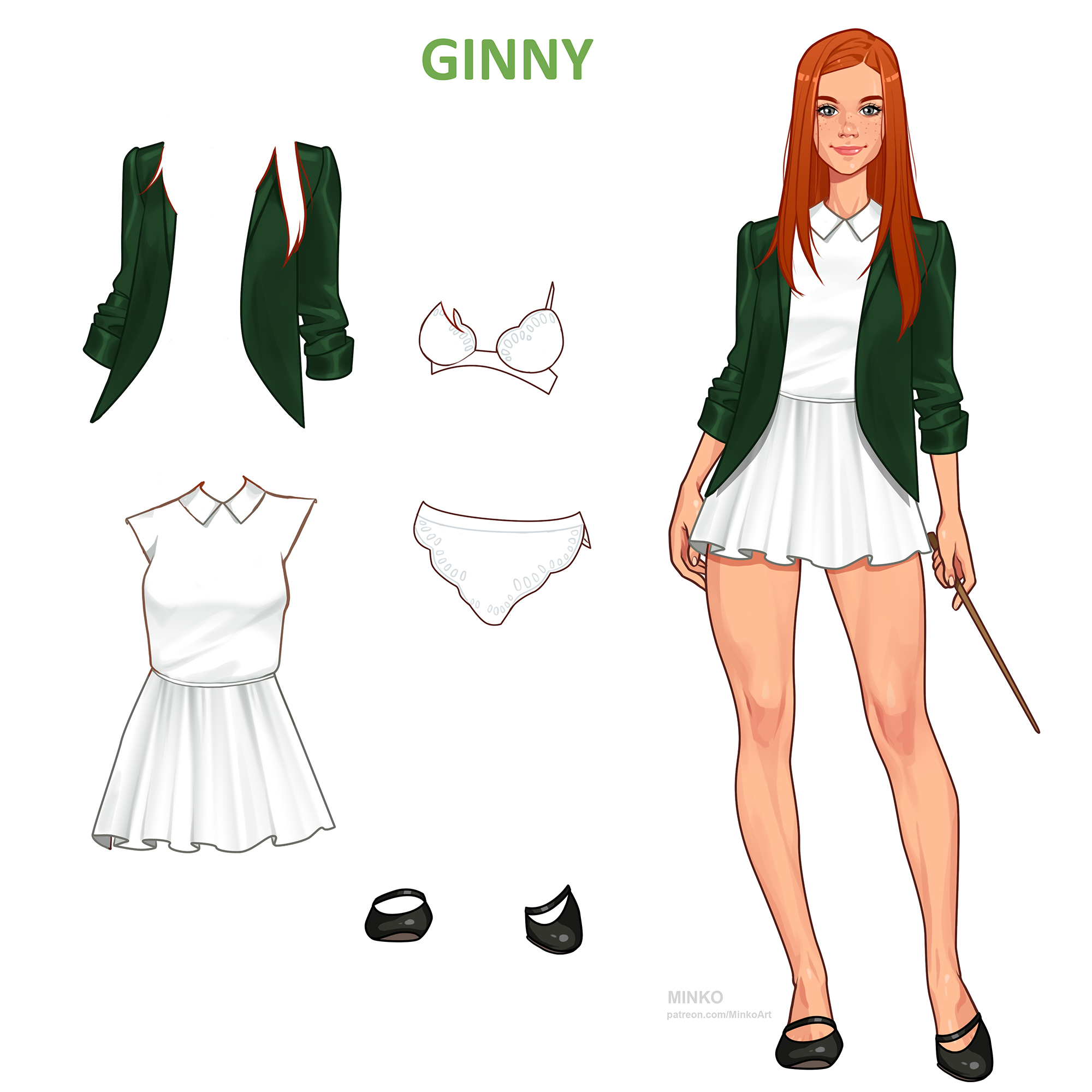 1girls, big breasts, breasts, busty, cleavage, curvaceous, curvy, curvy figure, digital drawing (artwork), digital media (artwork), eyebrows, eyelashes, eyes, female, female focus, female only, freckles, ginny weasley, gryffindor, hair, harry potter, hips, hourglass figure, legs, light skin, light-skinned female, lips, minko, olena minko, slim, slim waist, solo, solo female, text, thick, thick legs, thick thighs, thighs, underwear, upper body, voluptuous, waist, wand, wide hips, witch (harry potter)