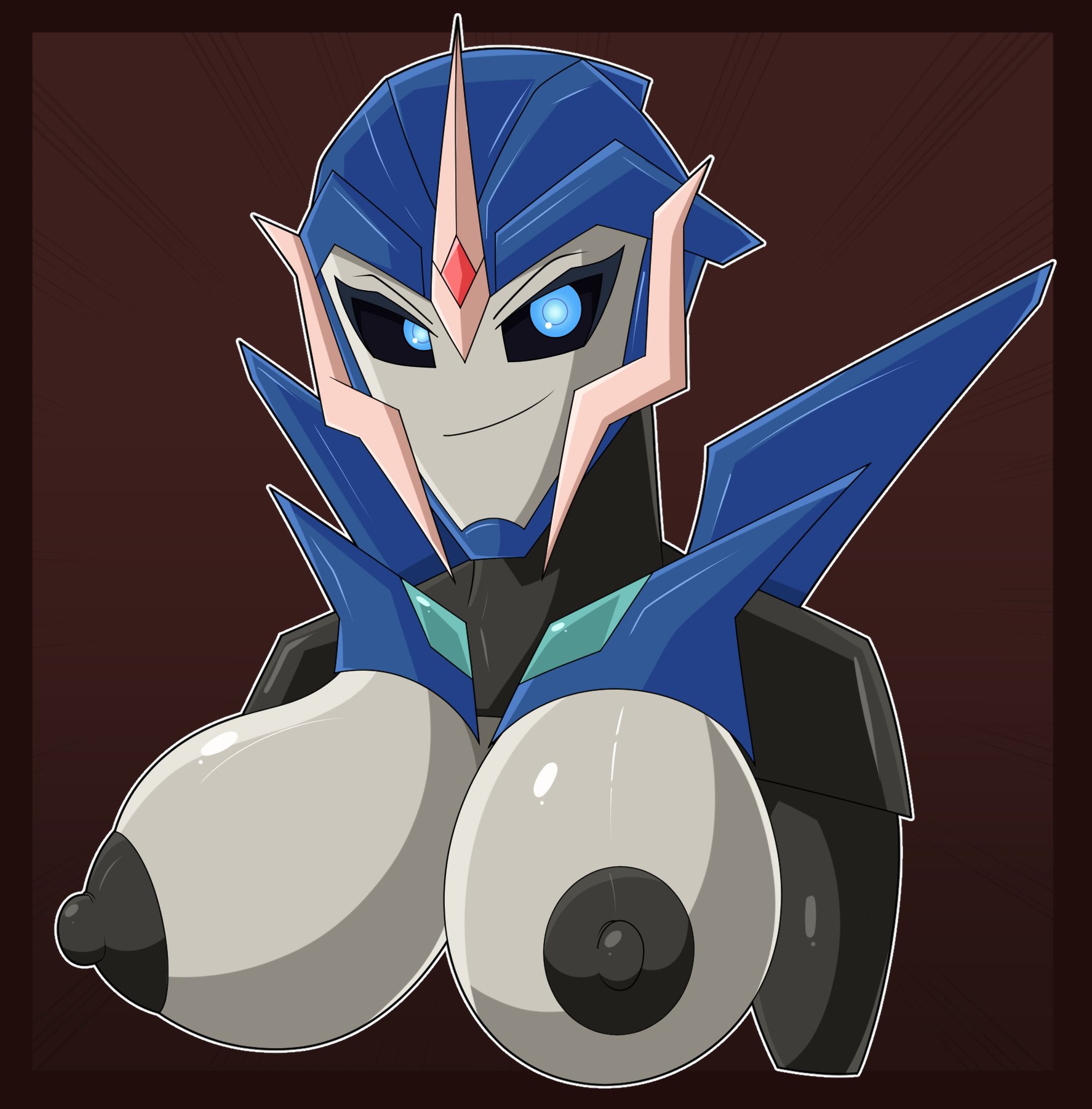 1girls, 2d, 2d (artwork), arcee, arcee (prime), big breasts, blakeynsfw, breasts, female, female only, giant breasts, huge breasts, nipples, robot, robot girl, smile, solo, transformers, transformers prime, upper body, upper body focus