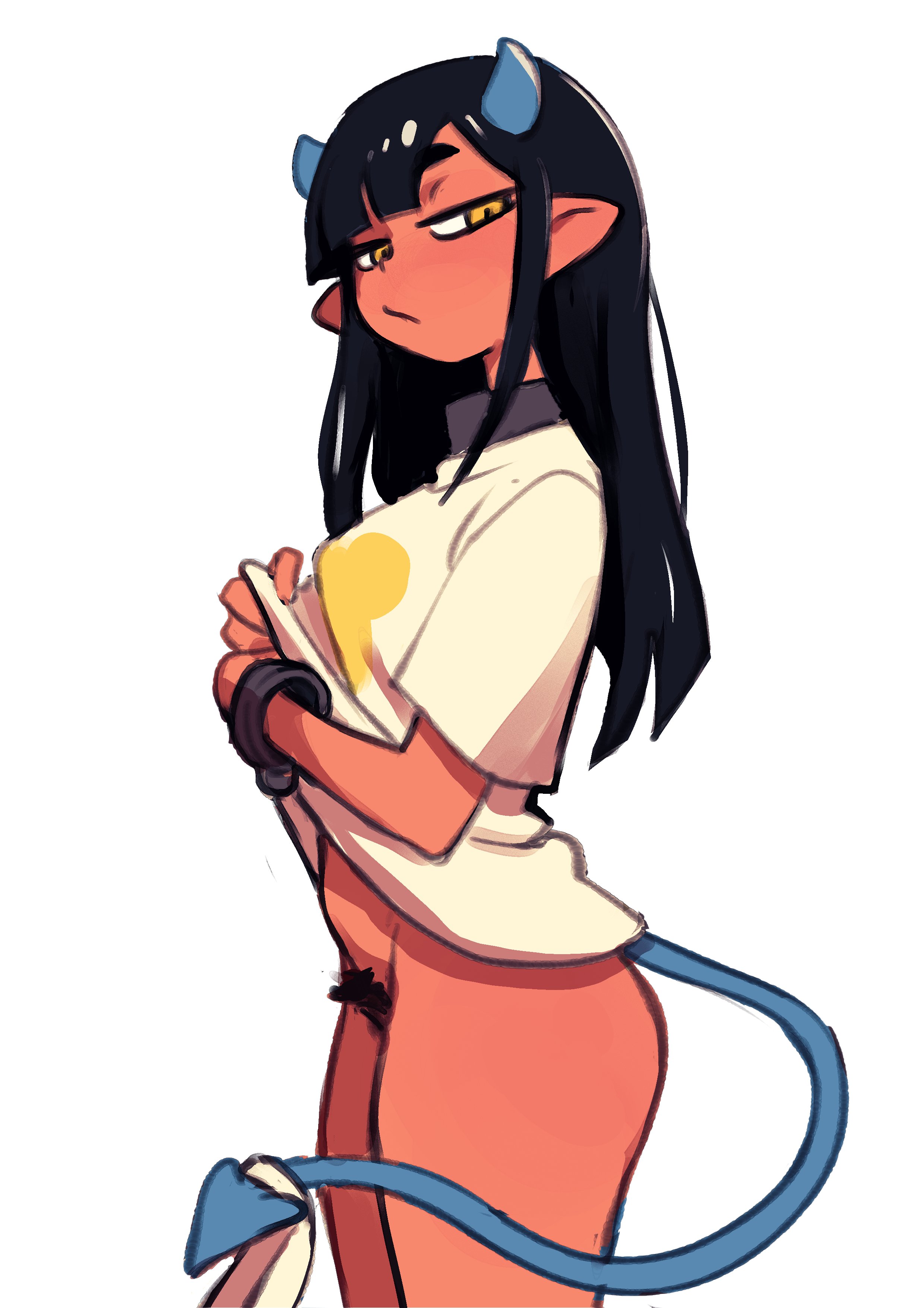 abs, blunt bangs, colo, cuff (restraint), demon, demon girl, demon horns, female, hi res, myphia (colo), pubic hair, solo female, succubus tail, sweet hex, tagme