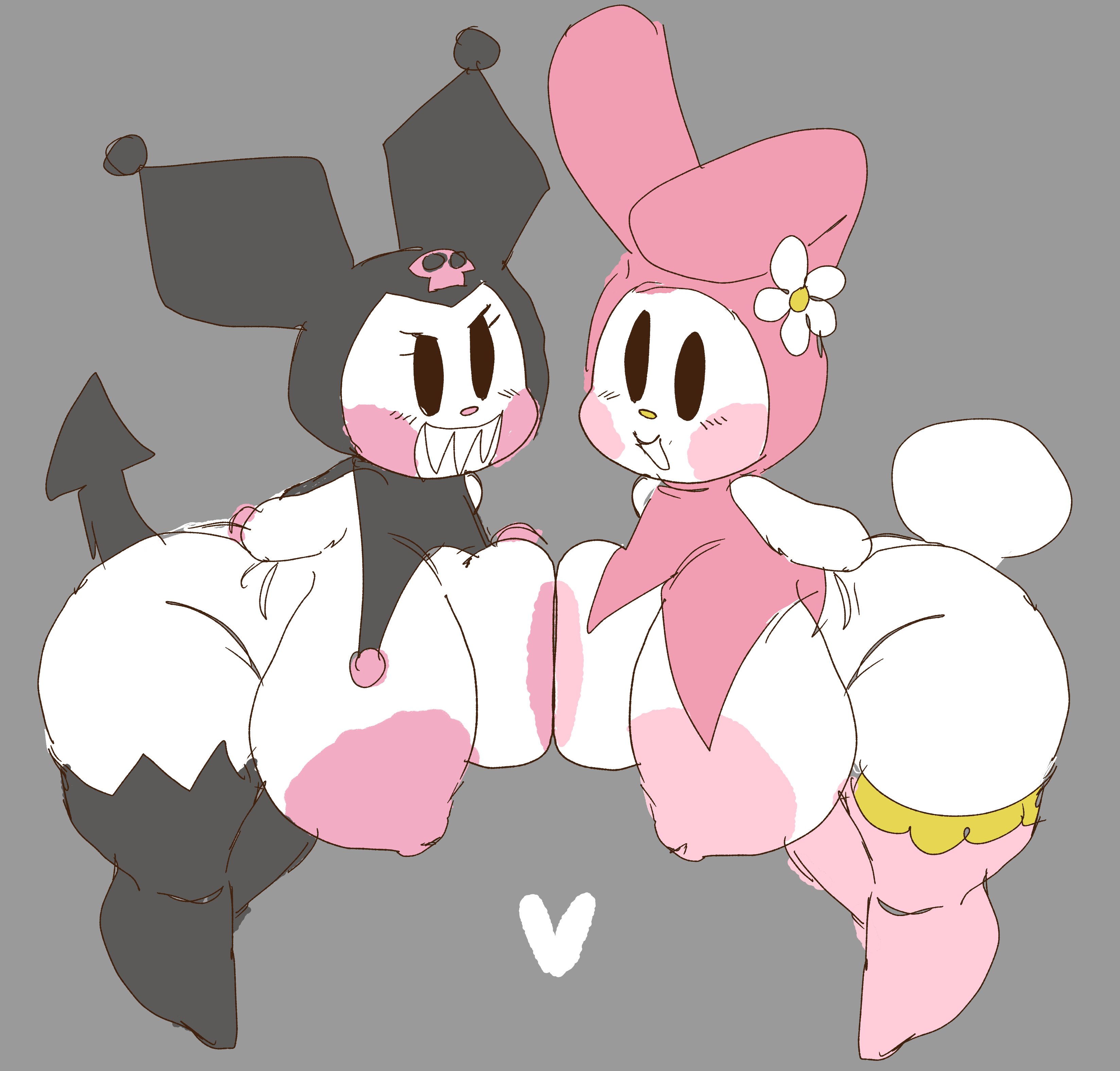 ass, big breasts, breasts, bunny tail, dedoggyskullz, female, furry, huge breasts, humanoid, kuromi, lagomorph, lagomorph humanoid, my melody, nipples, onegai my melody, sanrio, tagme, tail