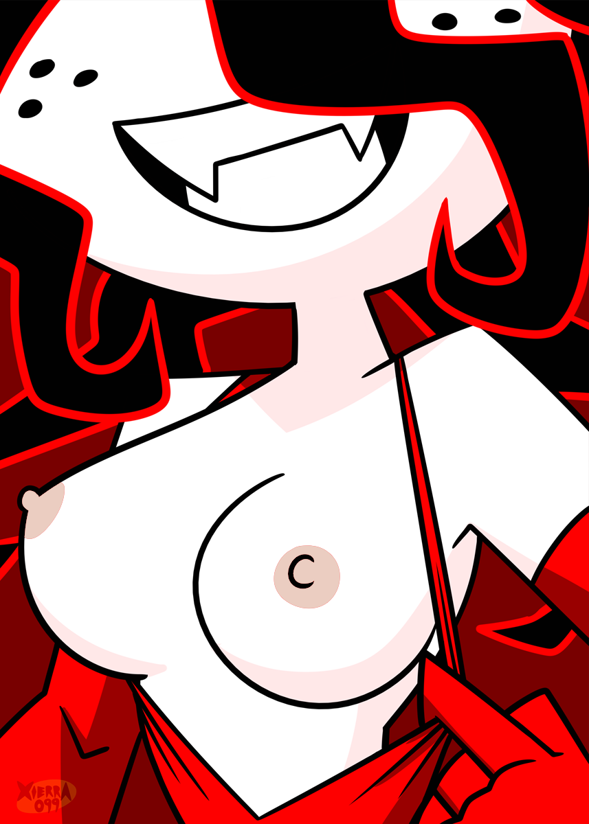 1girls areola areolae artist_name bare_shoulders black_hair breast_focus breasts breasts_out cartoon_network close-up clothed clothed_female clothes clothing clothing_pull exposed_breasts eyes_out_of_frame fangs female freckles freckles_on_face front_view gloves hair handwear humanoid leotard leotard_pull light-skinned_female light_skin long_hair medium_breasts nipples pale-skinned_female pale_skin powerpuff_girls red_background sedusa simple_background smile smiling solo teeth xierra099