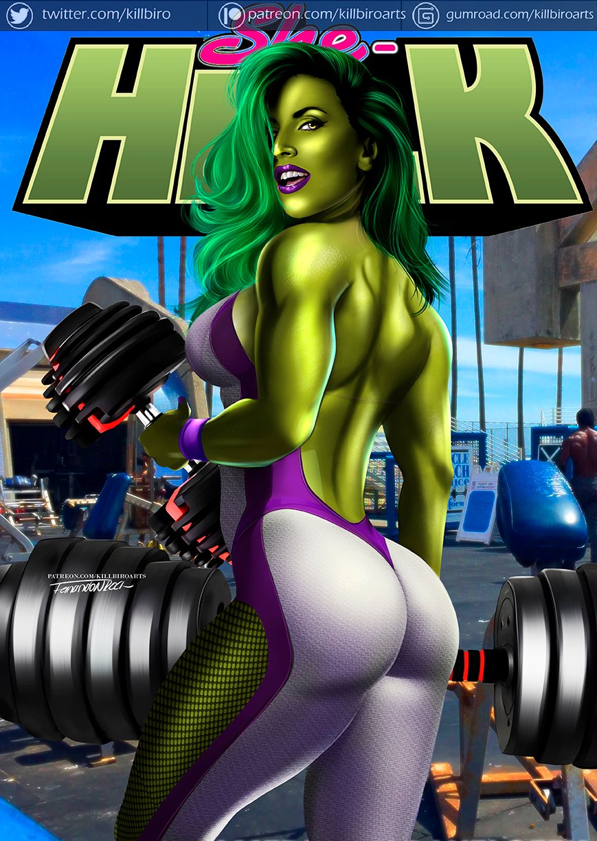 1girls armband artist_name ass big_breasts digital_art digital_painting dumbbell exercise female female_only fit fit_female fitness fully_clothed green_body green_eyes green_hair green_skin gumroad_username gym hulk_(series) killbiro lipstick looking_back marvel marvel_comics muscular muscular_female patreon_username pinup rear_view she-hulk solo thick thick_legs thick_lips thick_thighs thighs tight_clothing toned toned_female twitter_username unitard weightlifting weights workout workout_clothes