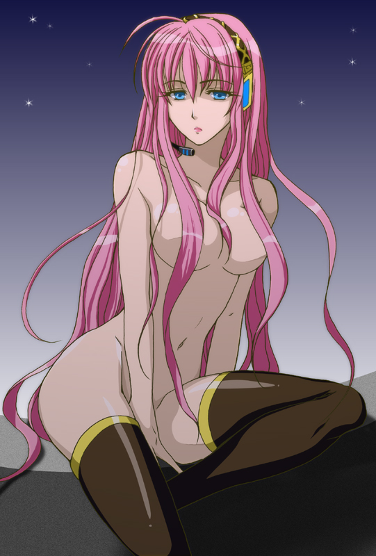 ayako ayako_(artist) blue_eyes long_hair megurine_luka pink_hair source_not_archived thighhighs vocaloid