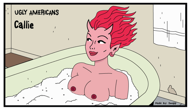 bathing bathroom bathtub callie_maggotbone pink_skin red_hair swapp tagme ugly_americans