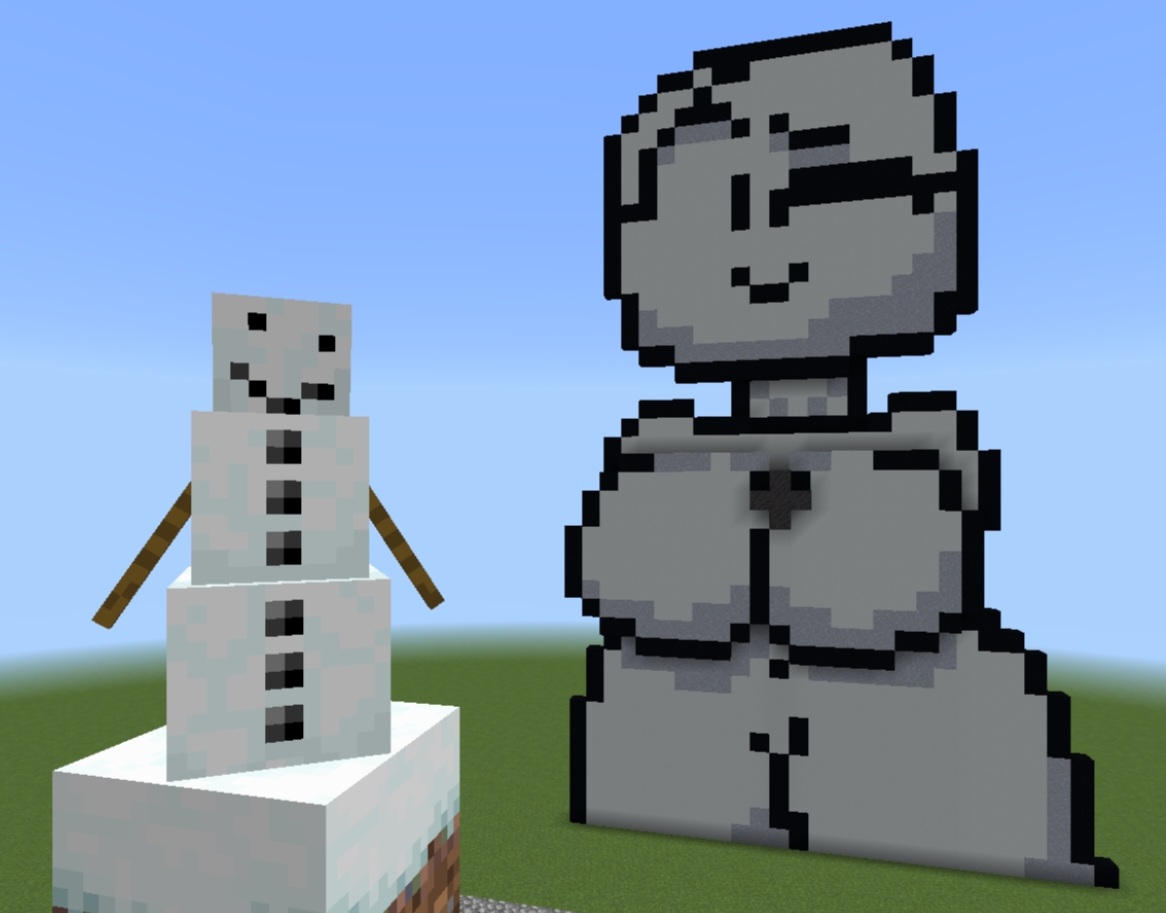 breasts, female, hhorsee10, in-game, ingame, minecraft, pixel art, snow golem, snowman, tagme, thighs
