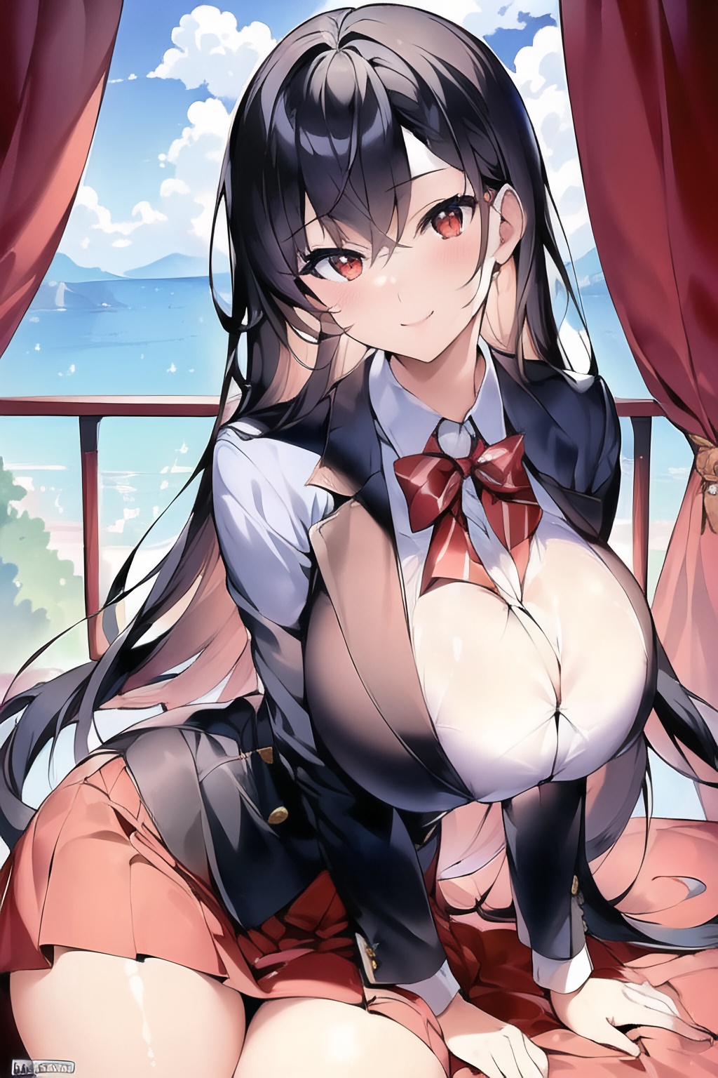 2023, ai generated, curvaceous, curvy female, curvy figure, female, high resolution, looking at viewer, red eyes, school uniform, schoolgirl, seductive look, stable diffusion, voluptuous female