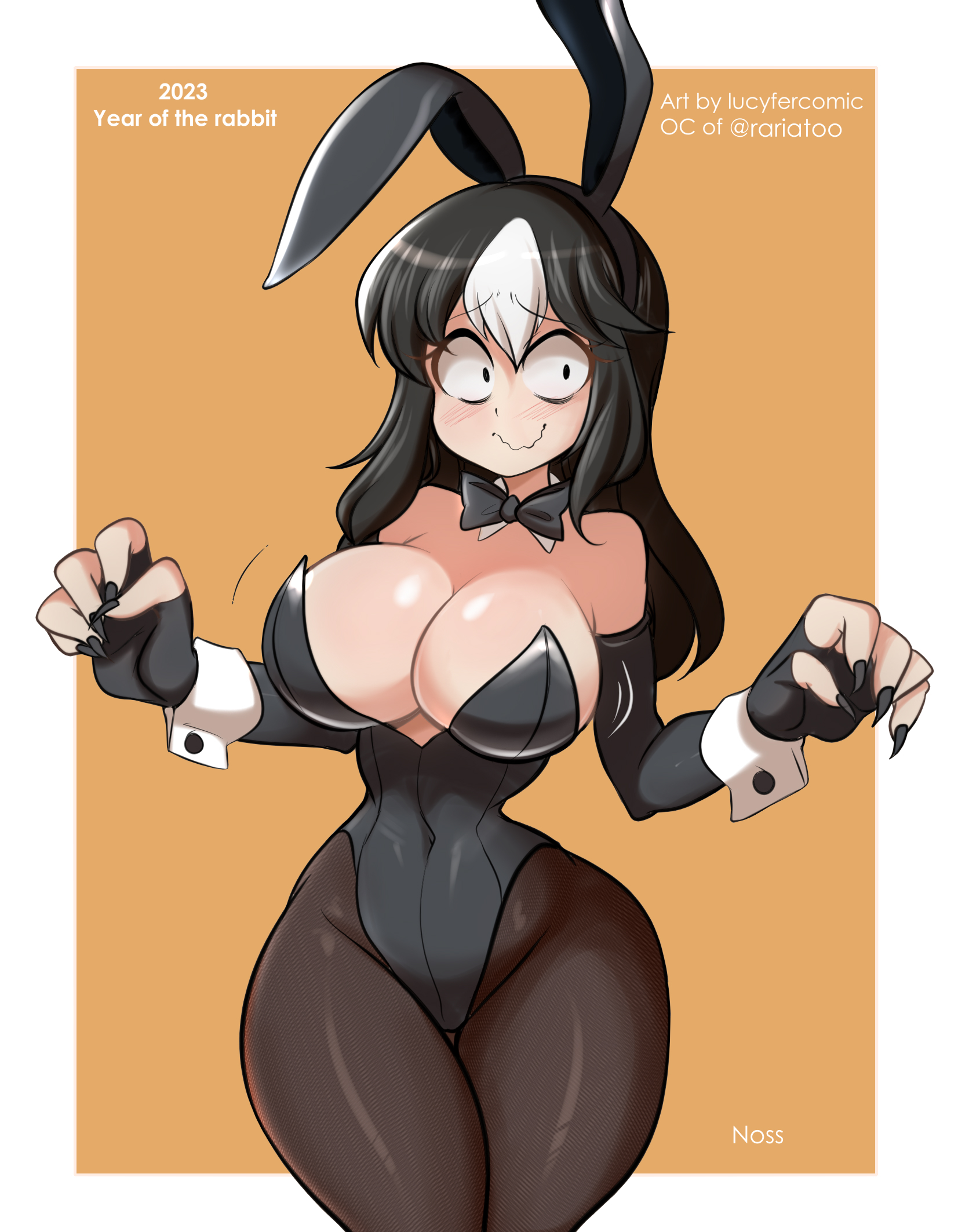 big breasts, breasts, bunny ears, bunnysuit, cleavage, female, female focus, female only, goth, lucyfercomic, noss the nosferatu (crap-man), original, original character, tagme, year of the rabbit