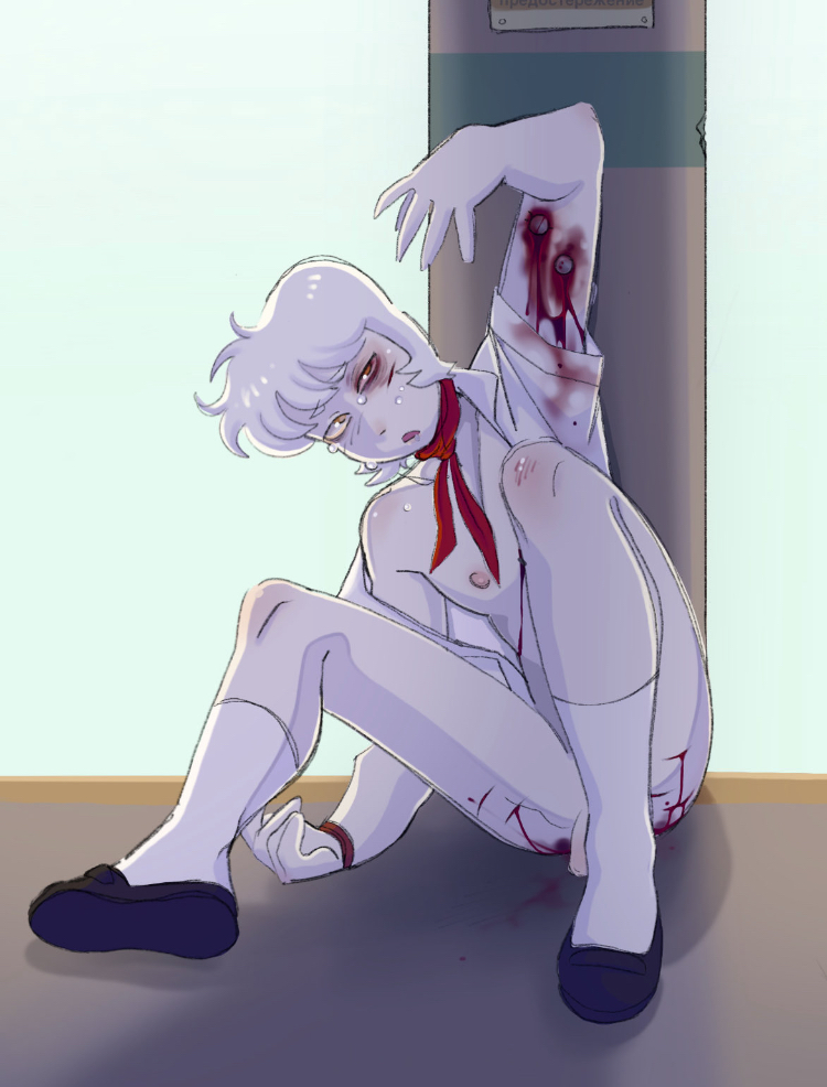 after_anal after_rape after_sex black_eye blood broken_rape_victim choking crying forced gore half-dressed ivan_”poka”_lovalinski_(kanedasimp) kanedasimp_(artist) male nails oc original_character pale_skin rape small_penis smaller_male socks uniform