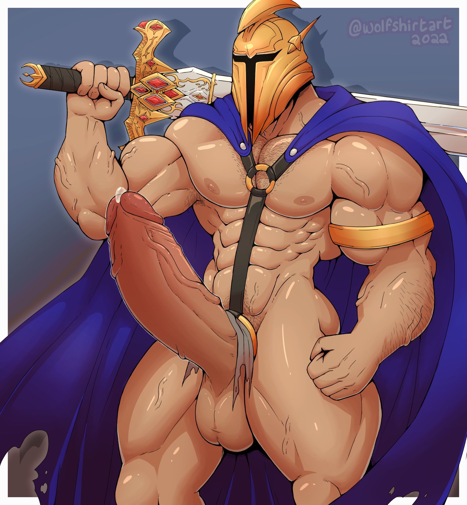 abs, balls, biceps, boner, erection, gigantic penis, hyper, hyper balls, hyper genitalia, hyper testicles, league of legends, male, male focus, male only, muscles, muscular, muscular arms, muscular ass, muscular back, muscular legs, muscular male, muscular thighs, nipples, pantheon, pecs, penis, solo, solo male, testicles, veins, veiny penis, wolfshirtart