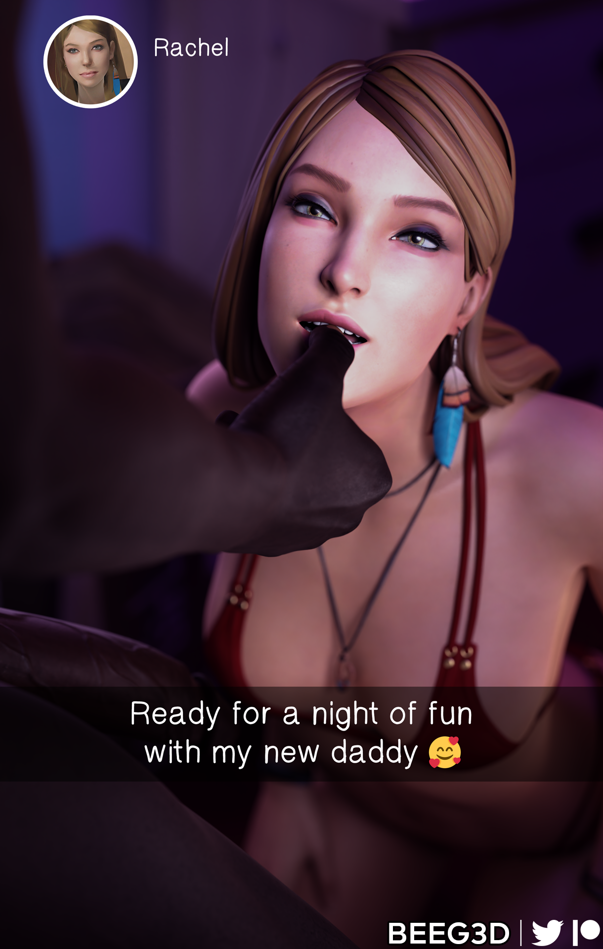 1boy, 1girls, 3d, beeg3d, black penis, brown hair, dark skin, dark-skinned male, eye contact, female, huge cock, interracial, life is strange, light skin, light-skinned female, looking at viewer, male, nude, nude male, penis, pov eye contact, rachel amber, smile, smiling at viewer, snapchat, thumb in mouth, thumb sucking
