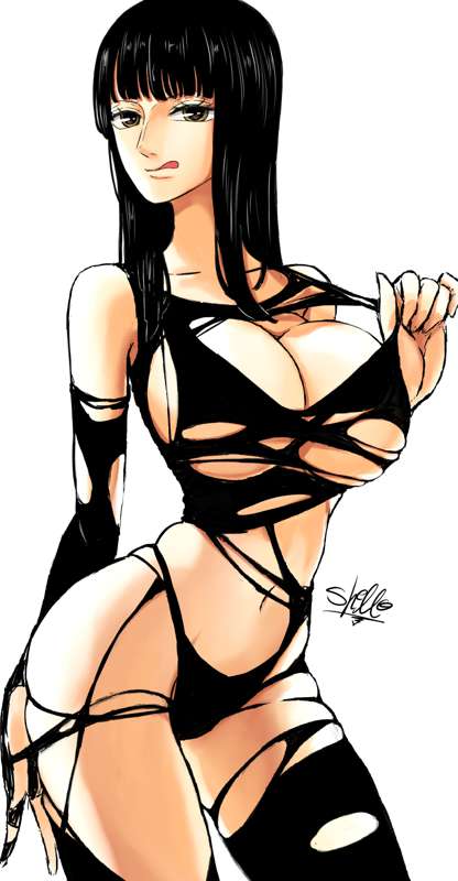 busty curvy female female_only nico_robin one_piece pre-timeskip ripped_clothing shellmaru solo tagme thick_thighs