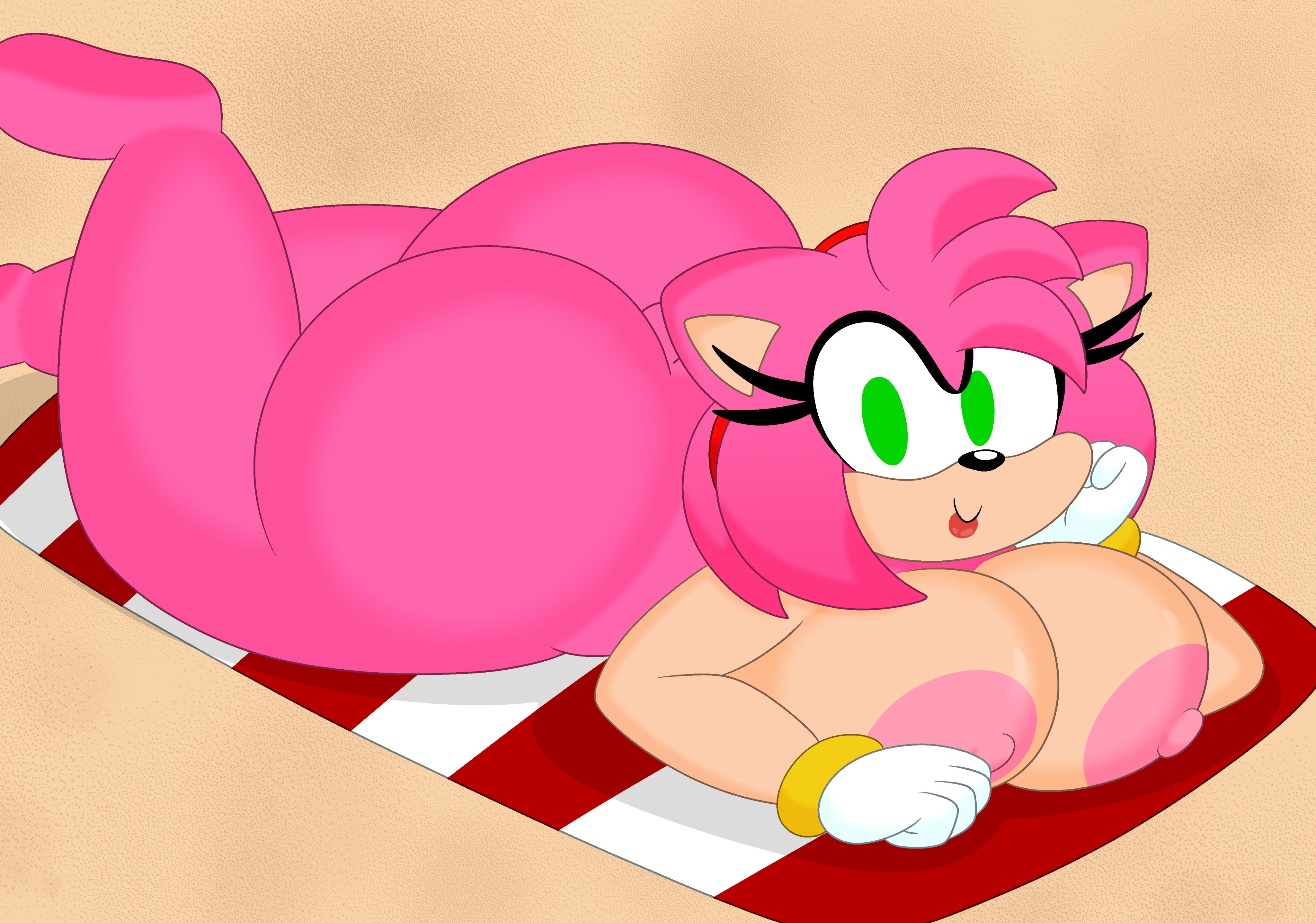 1girls, 3barts, amy rose, anthro, ass, beach, big ass, big breasts, breasts, bubble ass, bubble butt, busty, fat ass, female, female only, furry, hedgehog, huge ass, huge breasts, large ass, large breasts, looking at viewer, lying, lying on stomach, nipples, nude, nude female, sand, sega, smile, solo, sonic (series), sonic the hedgehog (series), thick ass, thick thighs, thunder thighs, wide hips