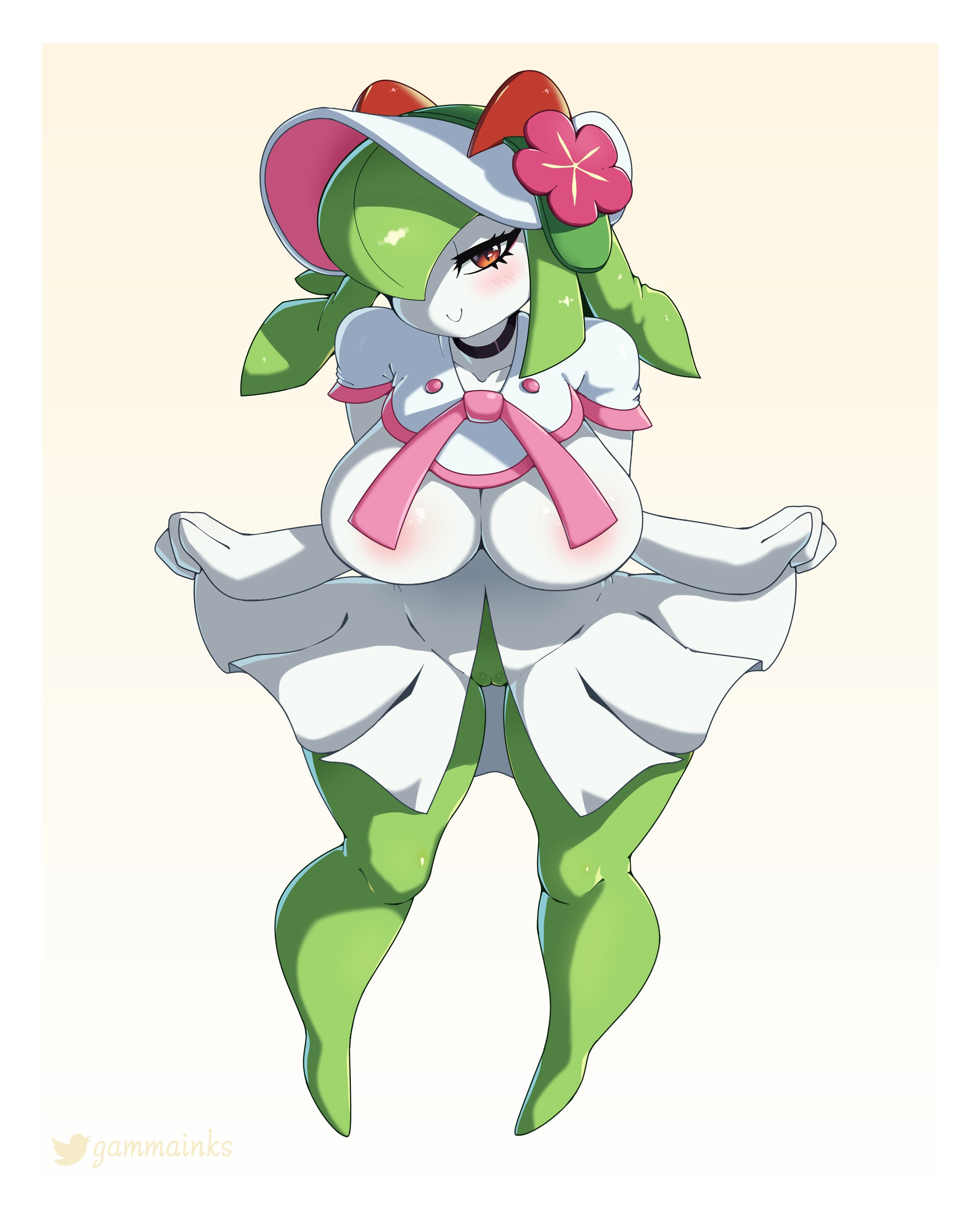 1girls, big breasts, breasts, fashionable style gardevoir, female, female focus, female only, female pokemon, gammainks, kirlia, large breasts, looking at viewer, nintendo, pokémon (species), pokeharlot, pokemon, pokemon (species), pokephilia