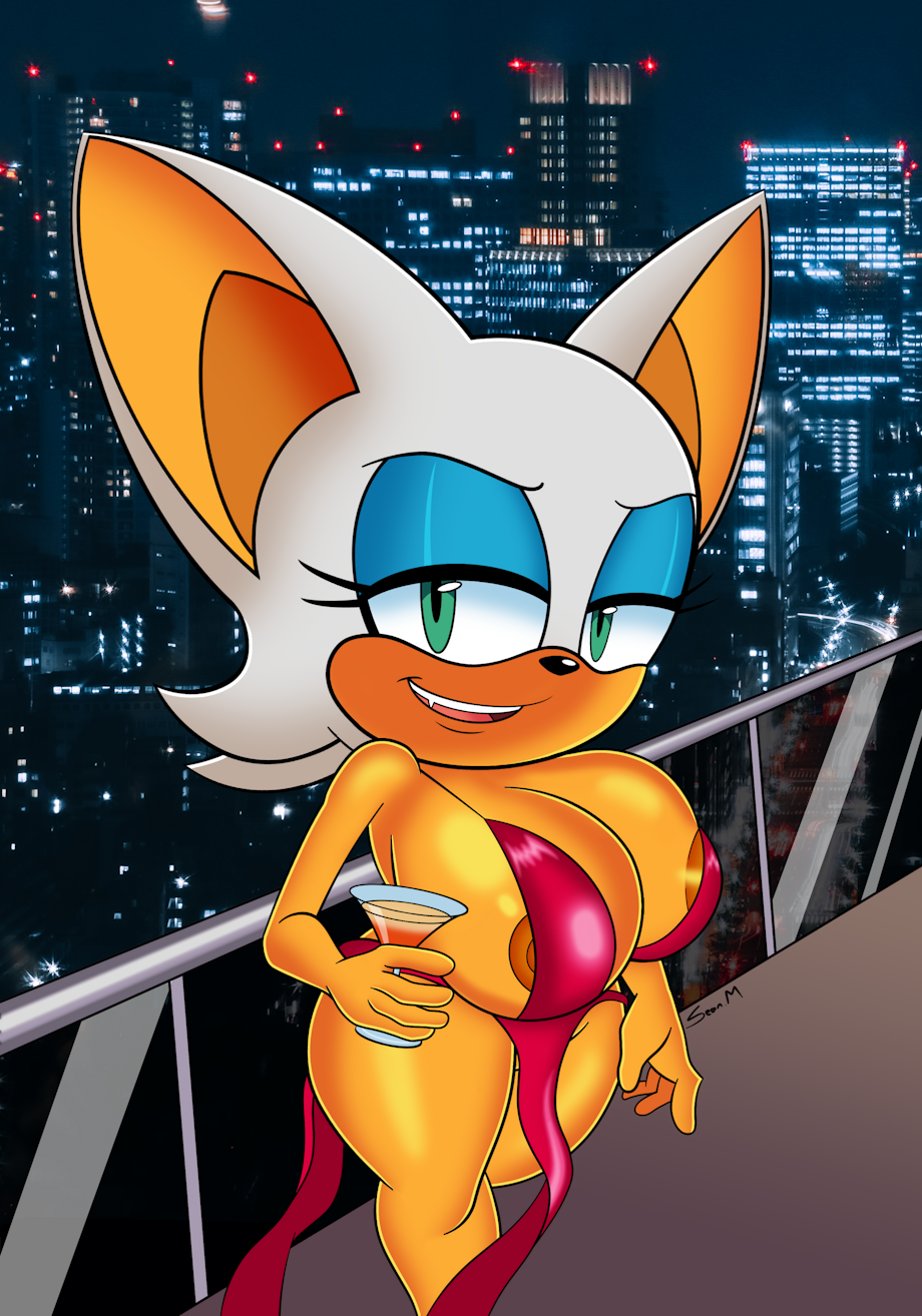 anthro bat breasts breasts_outside clothing dress female female_only hi_res huge_breasts looking_at_viewer mobian_monster new_year nipples open_mouth rouge_the_bat sega smile sonic_(series) sonic_the_hedgehog_(series) wine