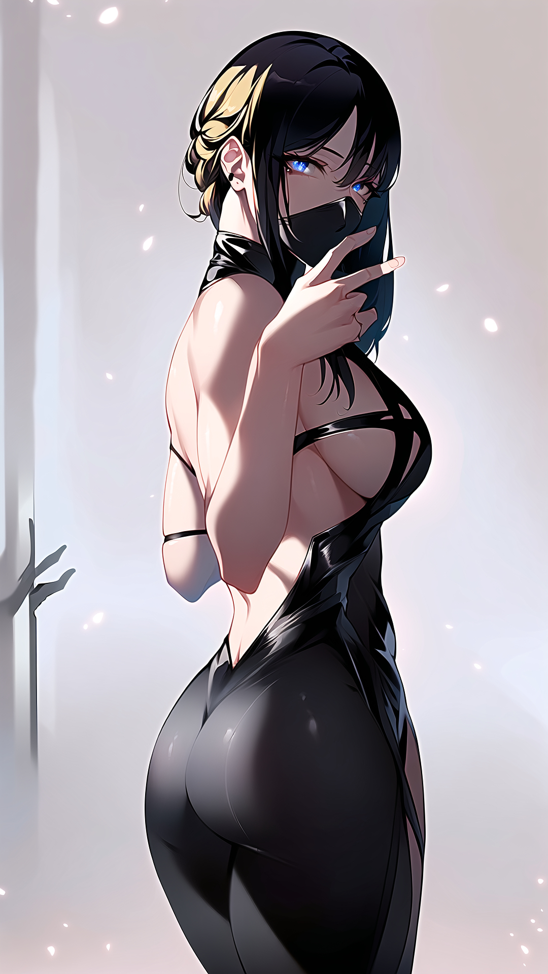 1girls, 2023, ai generated, black hair, curvaceous, curvy body, curvy female, female, long hair, looking at viewer, looking back, nai diffusion, seductive look, skin tight, stable diffusion, tagme, voluptuous female