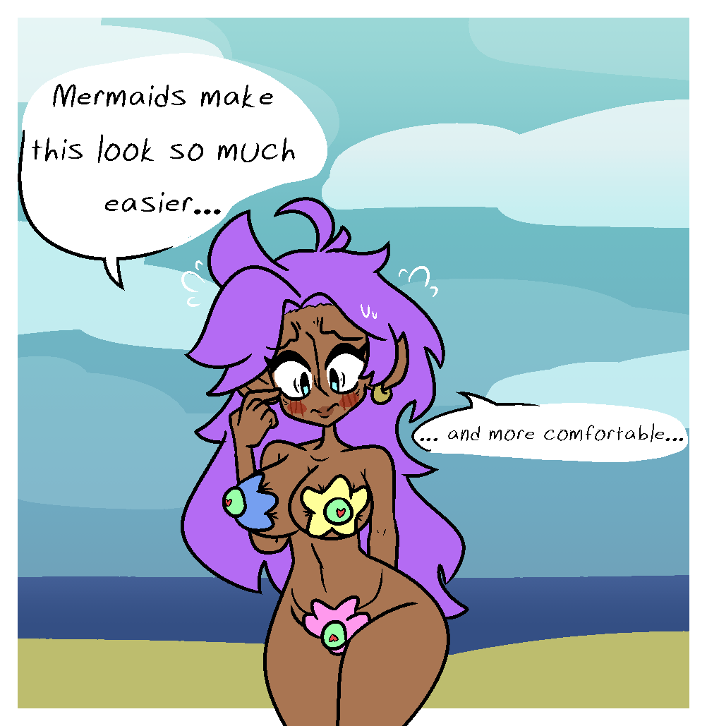 1girls cyclops_omicron_aquatis english_text female female_only nude pasties shantae shantae_(character) smooth_skin solo starfish_bikini starfish_pasties strawberriexe text