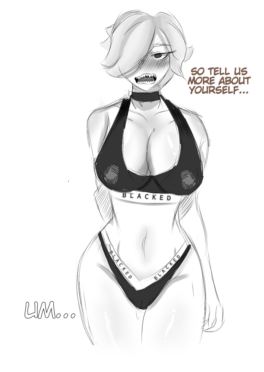 1girls, blacked, blacked clothing, bra, brawl stars, colette (brawl stars), female, female only, neptureshow, panties, sharp teeth, sketch, solo, tagme