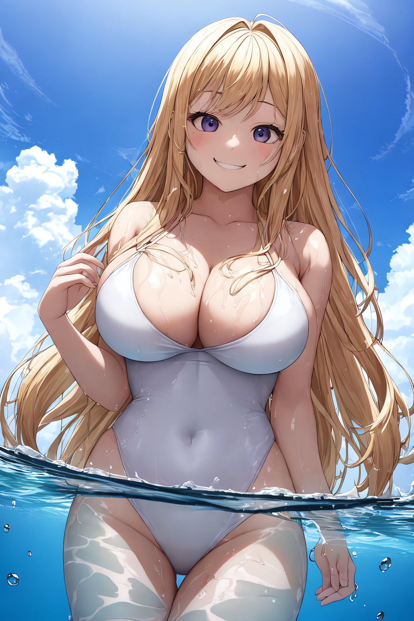 1girls, ai generated, big breasts, blonde hair, breasts, female, long hair, looking at viewer, nai diffusion, stable diffusion, swimsuit, tagme, voluptuous female, wet body, wet clothes