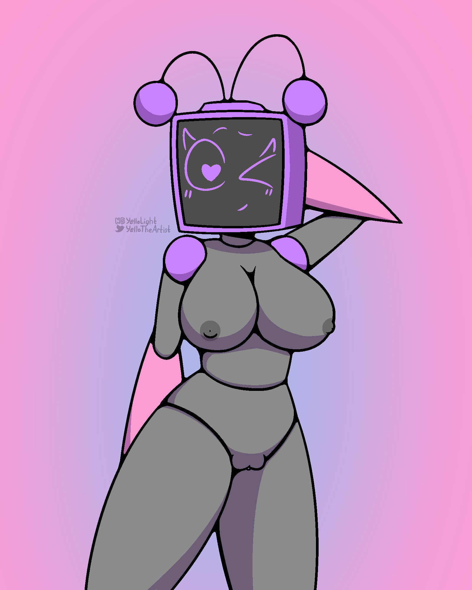 1girls, female, female focus, female only, mariah arts, nude, nude female, remake, robot, robot girl, sam (mariah arts), screen face, tv head, yellolight