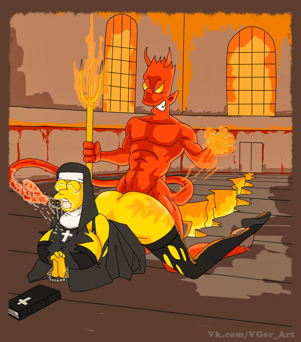 1boy, big breasts, breasts, devil, female, forced, huge breasts, large breasts, male, marge simpson, nun, praying, rape, spanking, spanking ass, the simpsons, vylfgor