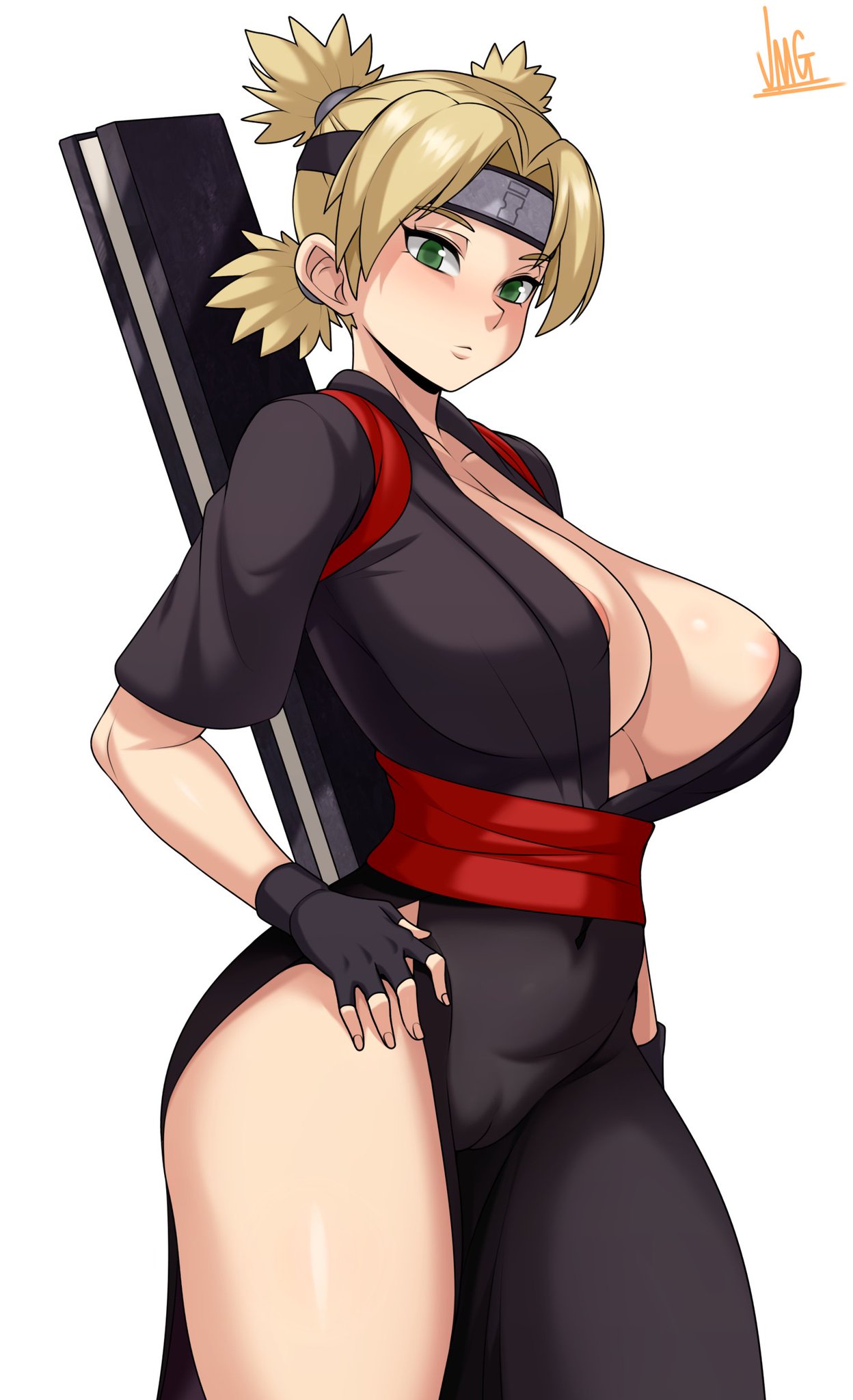 big breasts, black panties, blonde hair, breasts, dress lift, female, jmg, large breasts, naruto, naruto (series), naruto shippuden, nipple slip, nipples, tagme, temari, thick thighs