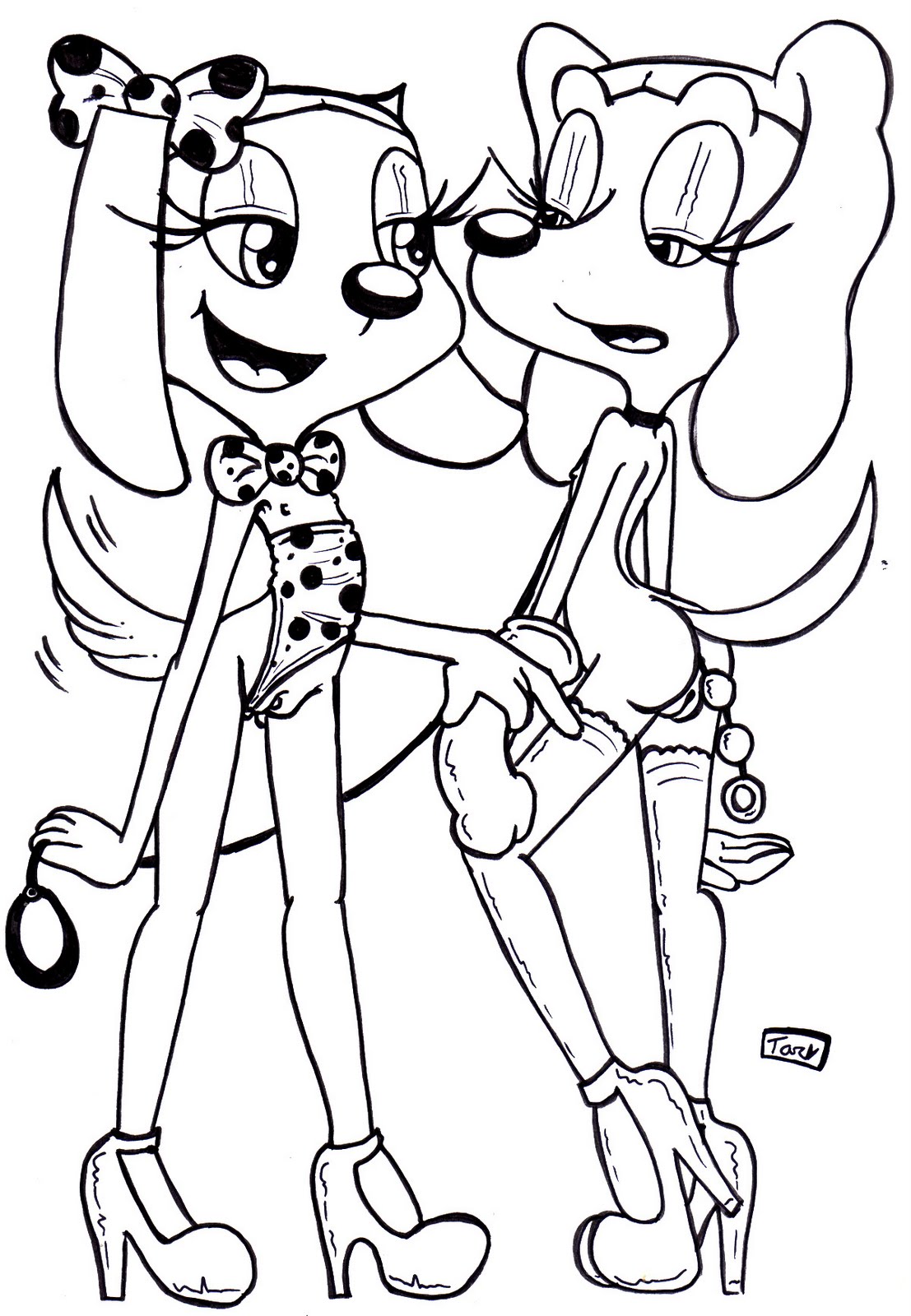 anthro brandy_&_mr_whiskers brandy_harrington canine disney disney_channel dog female female_only fur furry innocenttazlet mammal monochrome multiple_females nipples pussy sandy_carington tagme toon_disney