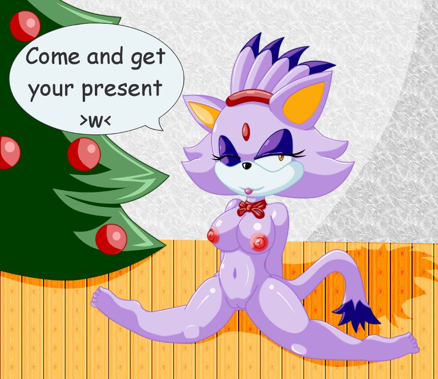 anthro blaze_the_cat breasts cat chaossabre christmas christmas_tree color feline female female_only front_view fur furry indoors nipples nude sitting solo sonic_(series) tagme tree vulva wink